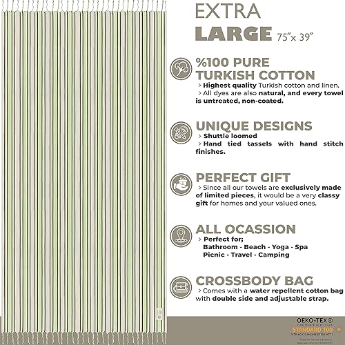 Miniatura 3 de Madamelique Toalla de playa turca con bolsa de playa y toalla de 39 x 74 pulgadas, toallas de playa prelavadas de gran tamaño, 100 % algodón, secado