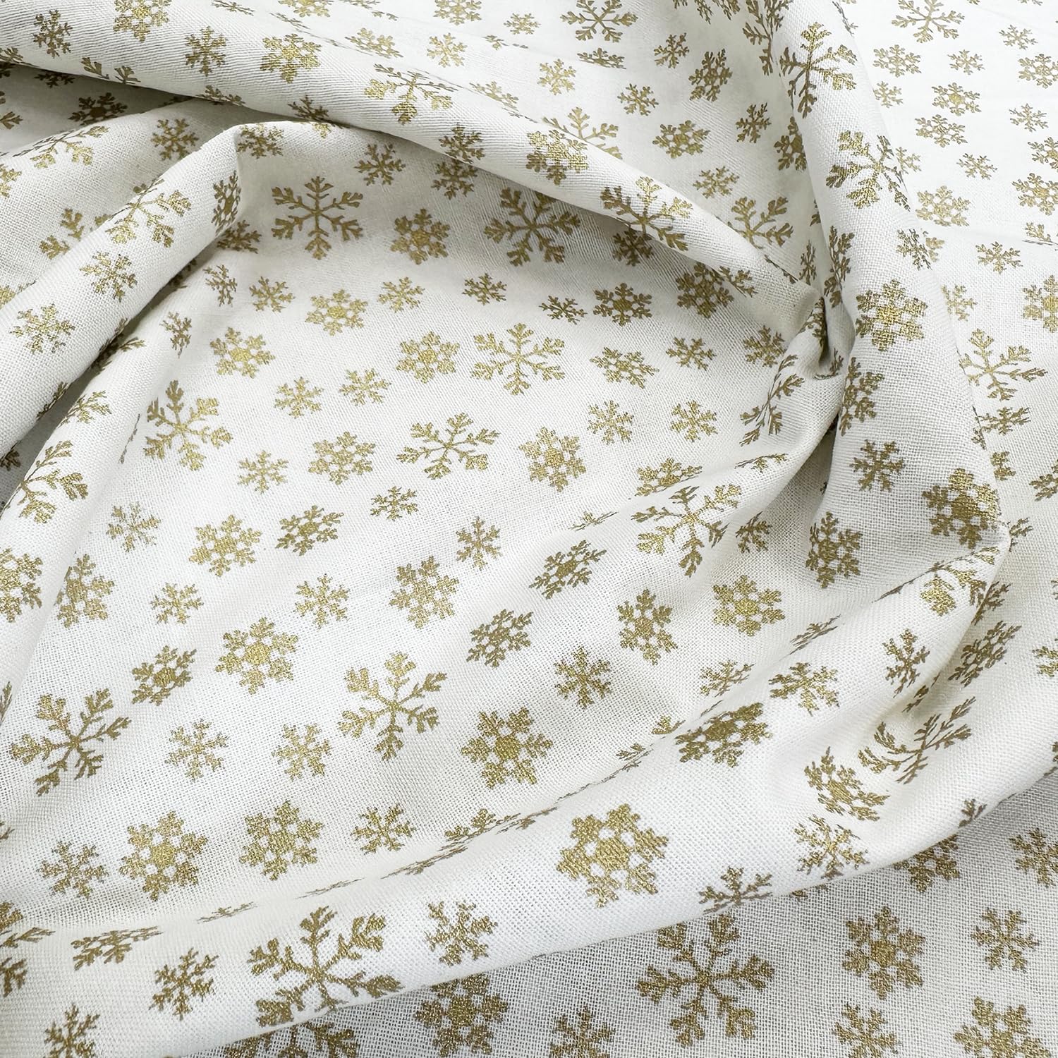 Glamour Secrets Gold Christmas Fabric - Snowflakes On Cream - Xmas Craft Fabric Material Metre