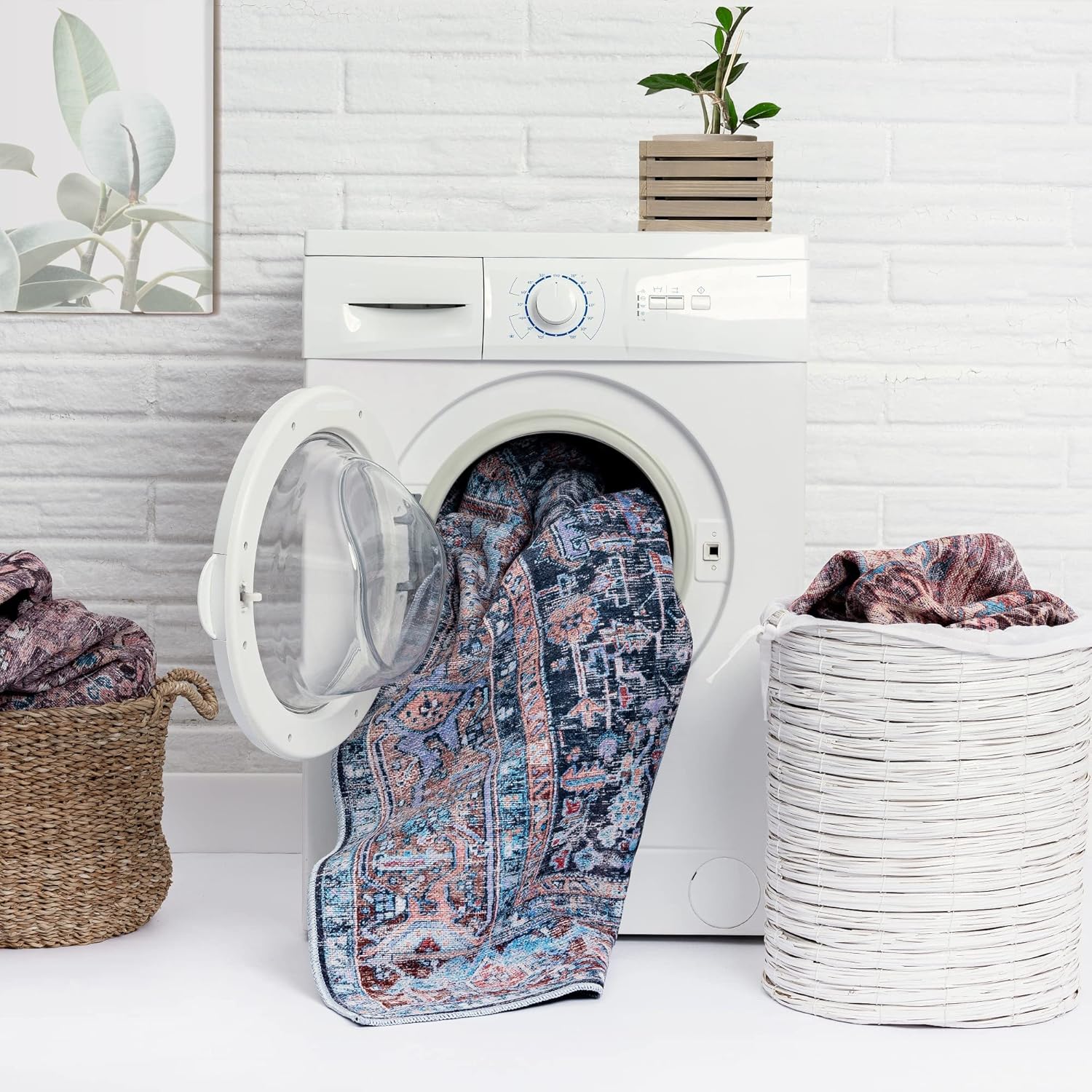 Home Dynamix Everwash Callaghan Edith Distressed Vintage Machine Washable Area Rug, Blue, 3'11"x5'6"