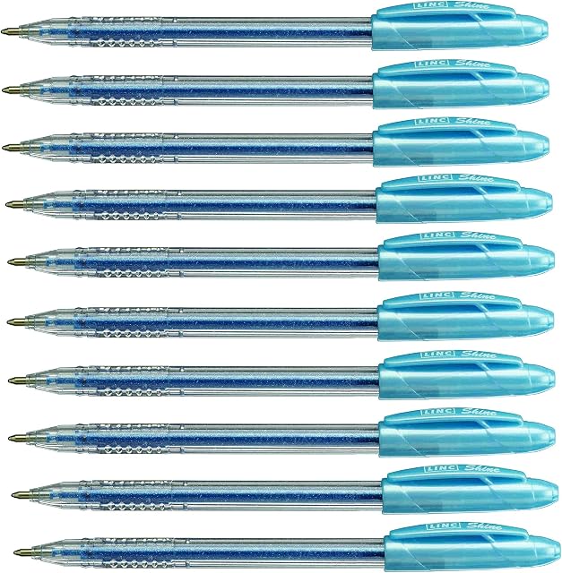 10 x EXTRA SPARKLE GLITTER GEL PENS FINE 0.7 mm Tip Light Blue/Turquoise Colour + 1 GROSSē Ball pen Free