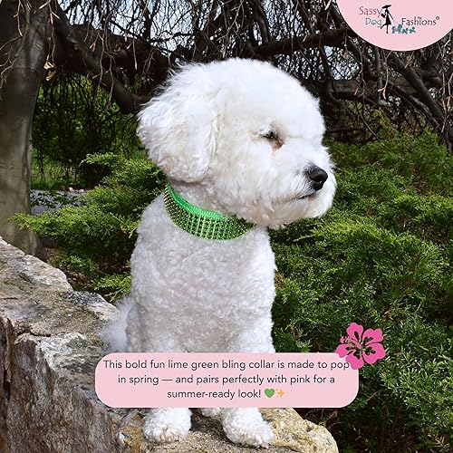 Miniatura 8 de Fancy Rhinestone Dog Collars, Bling Dog Collars Gift, Jeweled Dog Collar for Small Medium and Large Dogs (Medium 1 x 12-19", Lime Green)