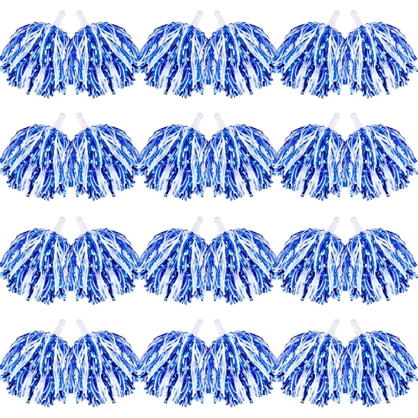 VAIPI 48 Pack Cheerleading Pom Poms Kit with Baton Handle Metallic Foil Squad Team Spirited Fun Cheer Pom Poms Bulk for Kids Adults Cheerleader Gifts