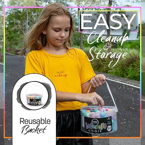 Miniatura 5 de Loddie Doddie Sidewalk Chalk para niños, 50 unidades, 12 palos jumbo multicolor, no tóxicas y lavables, paquete de tiza a granel en cubo