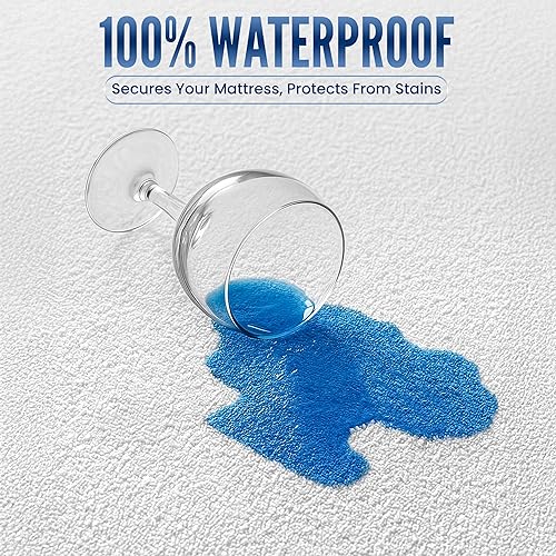 Miniatura 2 de LUX Décor - Protector de colchón de rizo completo 100 % impermeable, parte superior de tela de toalla suave, sin ruido, funda de colchón absorbente