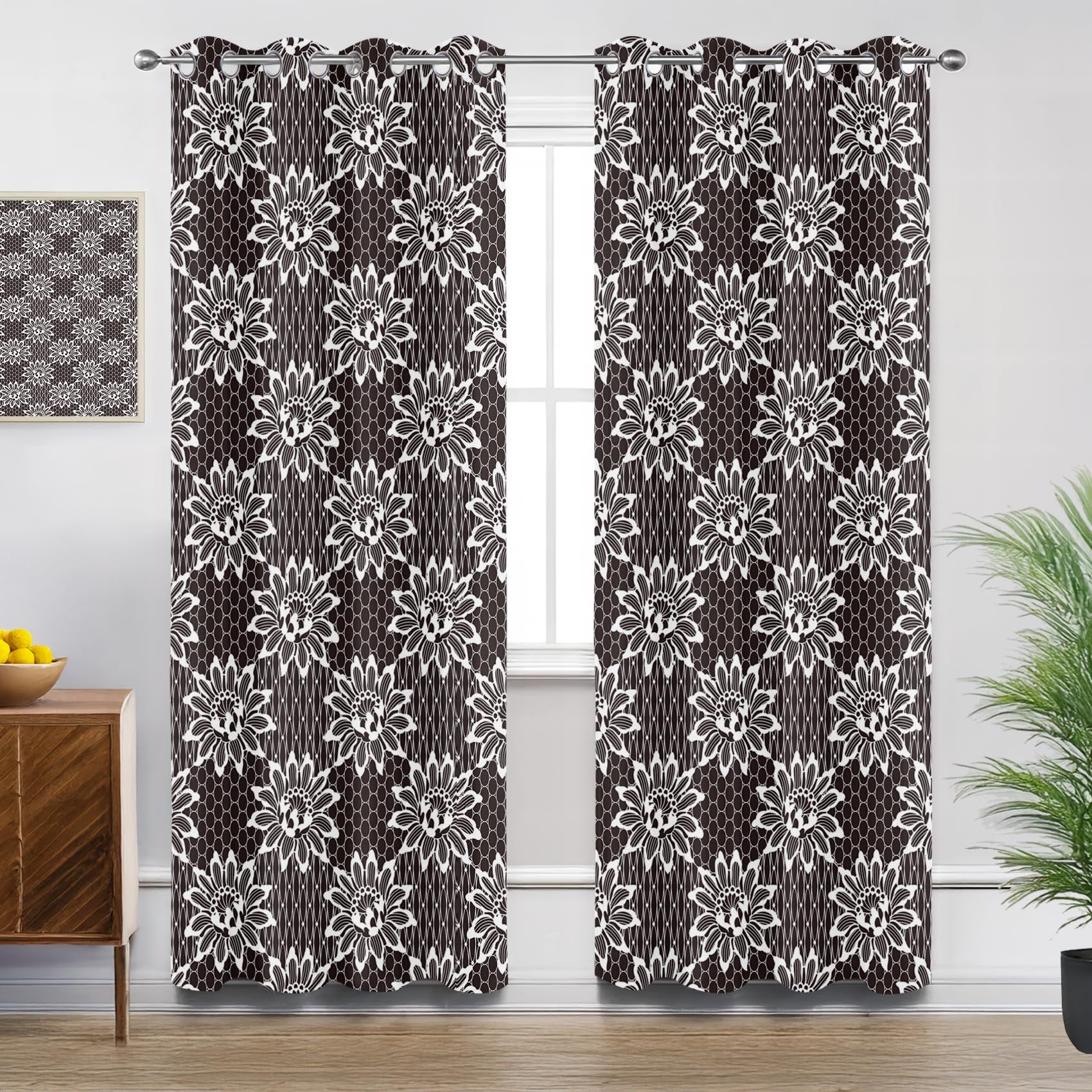 Mistela Floral Curtains for Living Room, Vintage Flower Elegant Blackout Curtains Thermal Insulated Extra Long Bedroom Curtain Eyelet, W90 X D108, 2 Panels Drapes Home Decorations