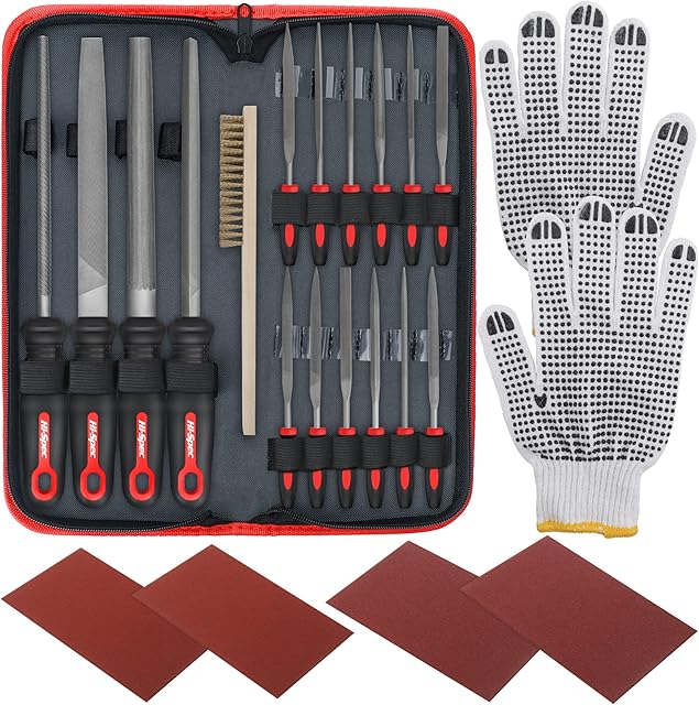 Hi-Spec 17 Piece Metal Hand & Needle File Tool Set Kit. Large & Fine Micro Steel Files. Flat, Half, Round & Triangle for Crafts, Metal & Wood Work. All in a Big Zipper Case