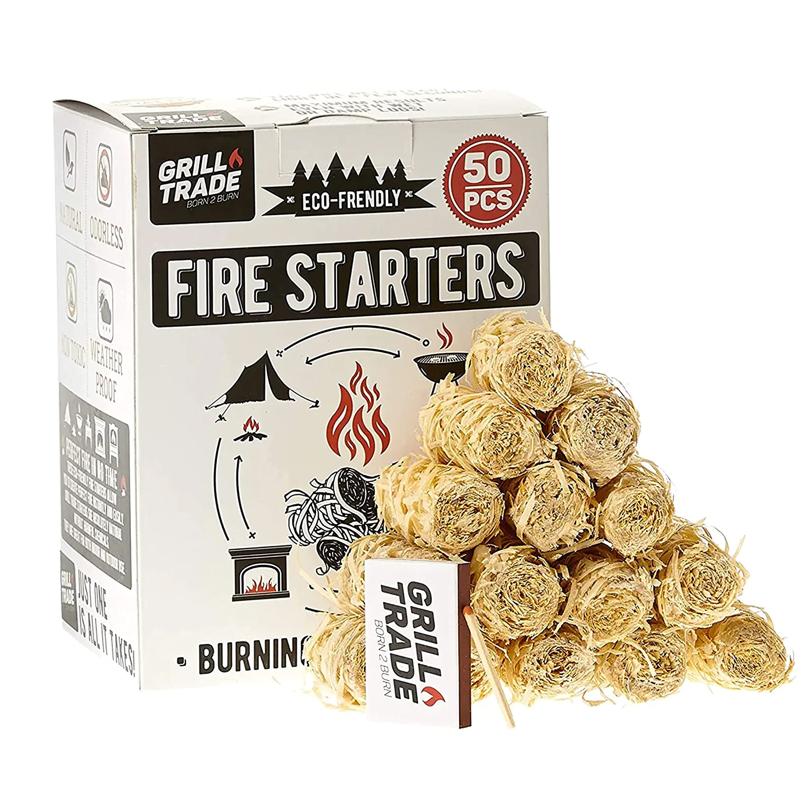 Grill Trade Firestarters 50 pcs Natural Fire Starters for Fireplace