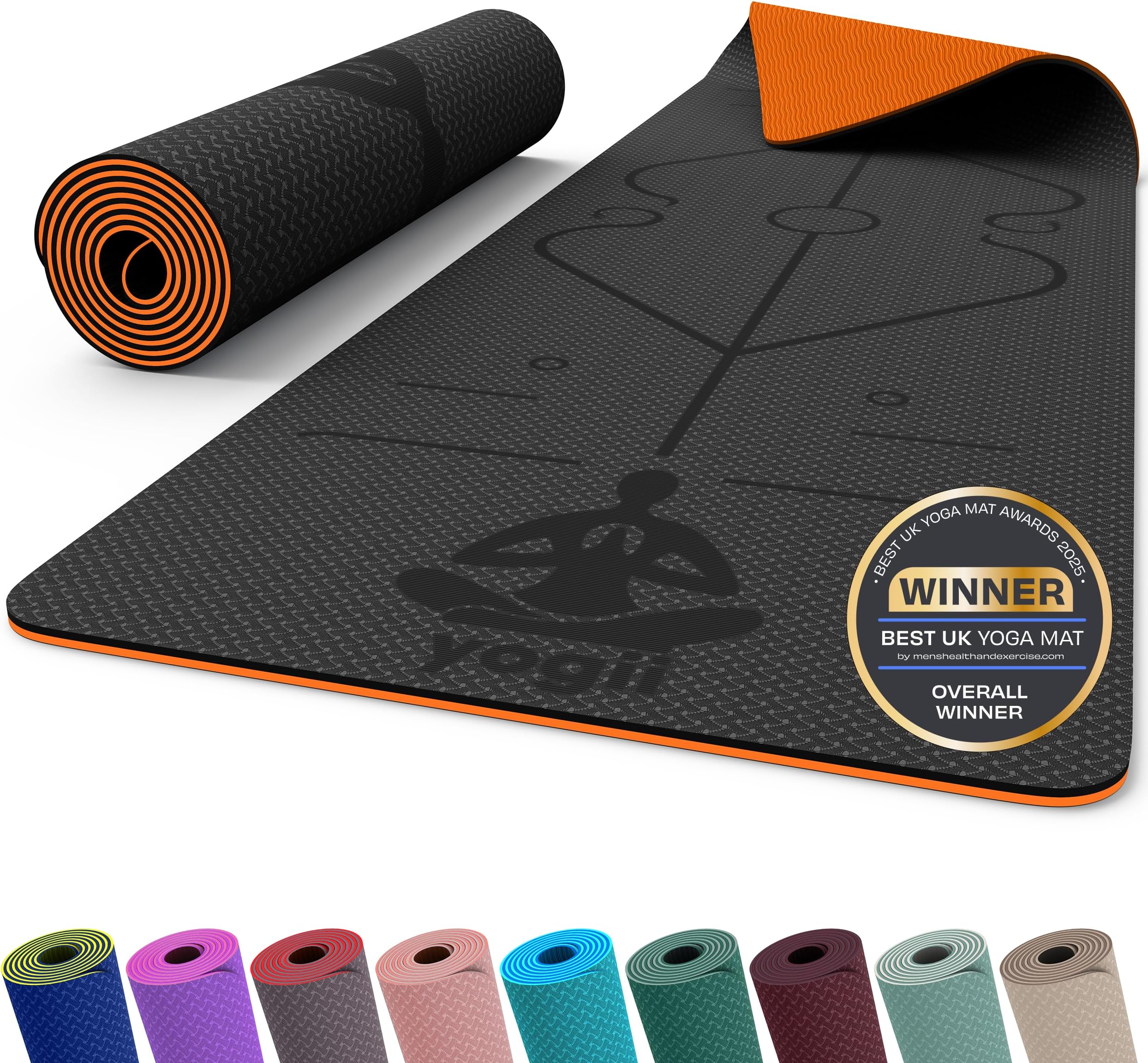 Yoga Mat - Non-Slip 6mm Thick TPE & Travel-friendly Yoga Mat - Perfect for Home & Gym Exercise Fitness & Pilates - With Laser Alignment Guides for Men & Women