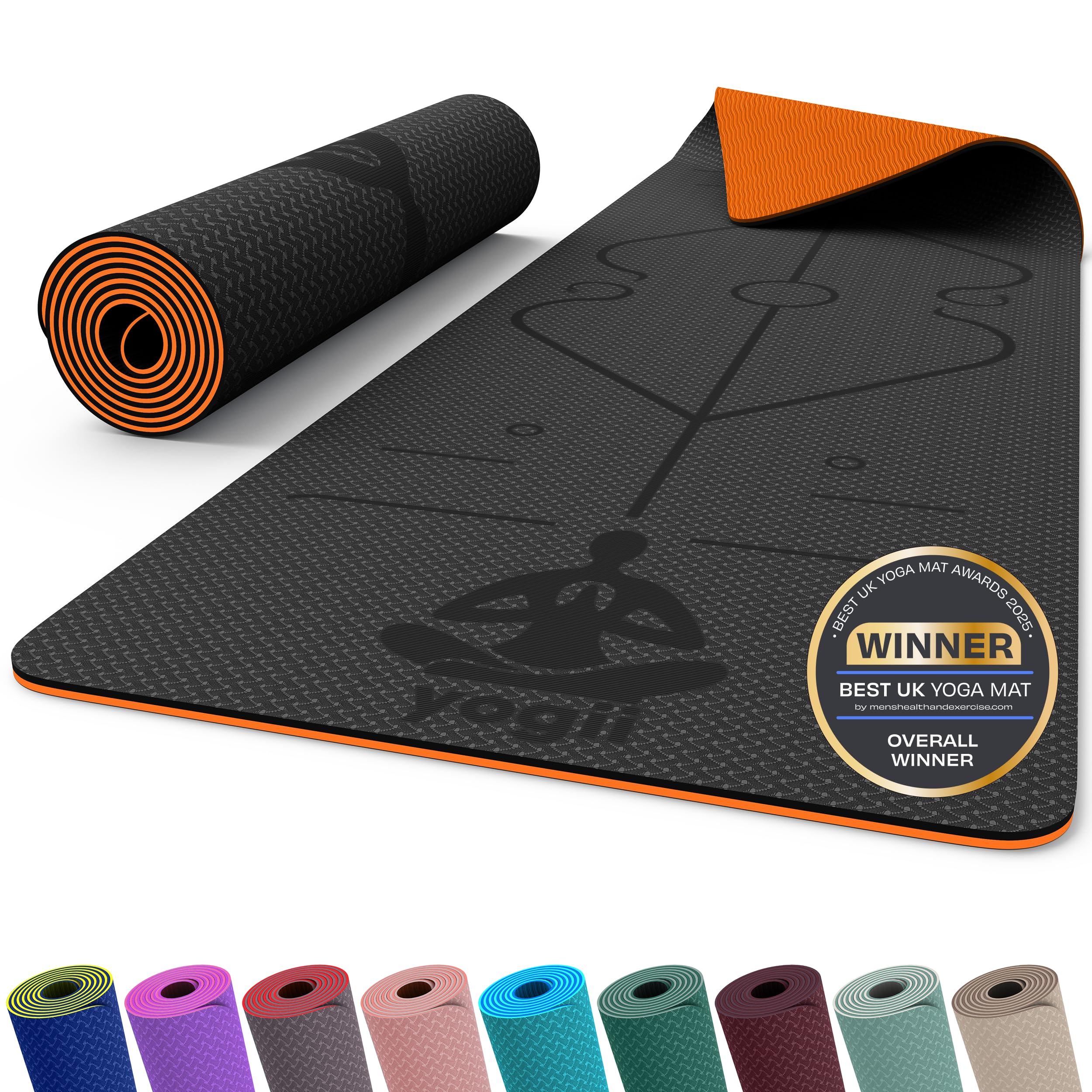 Yogii Yoga Mat - Non-Slip 6mm Thick TPE & Travel-friendly Yoga Mat - Perfect for Home & Gym Exercise Fitness & Pilates - With Laser Alignment Guides for Men & Women