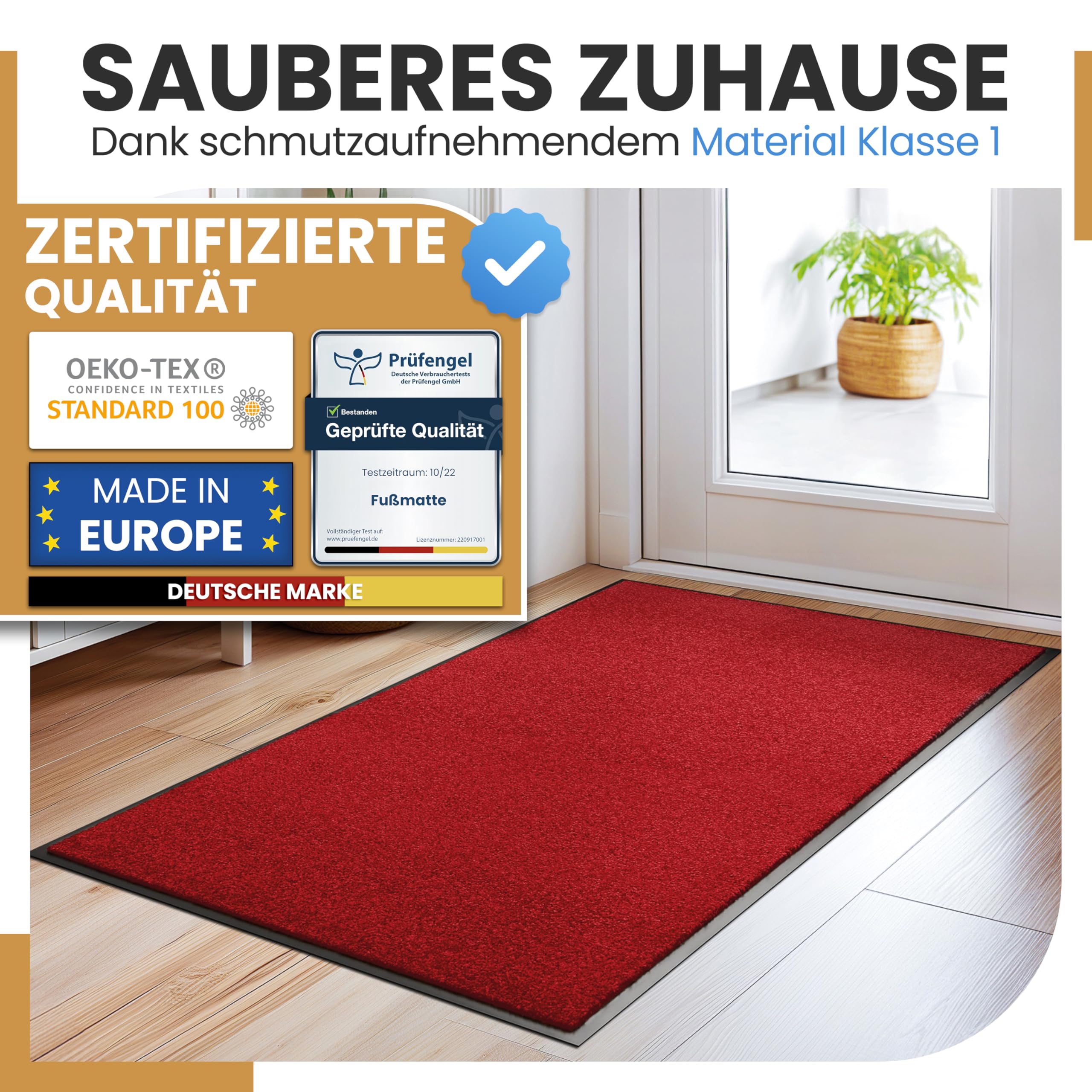 Bodenständig Pulito da fulmine: lo zerbino definitivo per interni – rosso in parte superiore in tessuto assorbente 90 x 150 cm, perfetto come zerbino per interni ed esterni coperti.