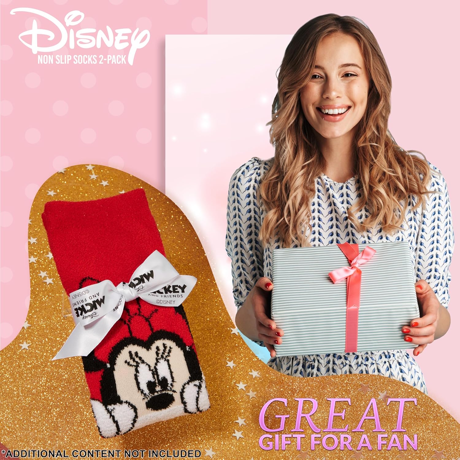 Disney Slippers Socks for Women & Teens US Size 4-9, Pack of 2 Non Slip Fleece Winter Socks, Soft & Fluffy, Gifts for Her - Image 2