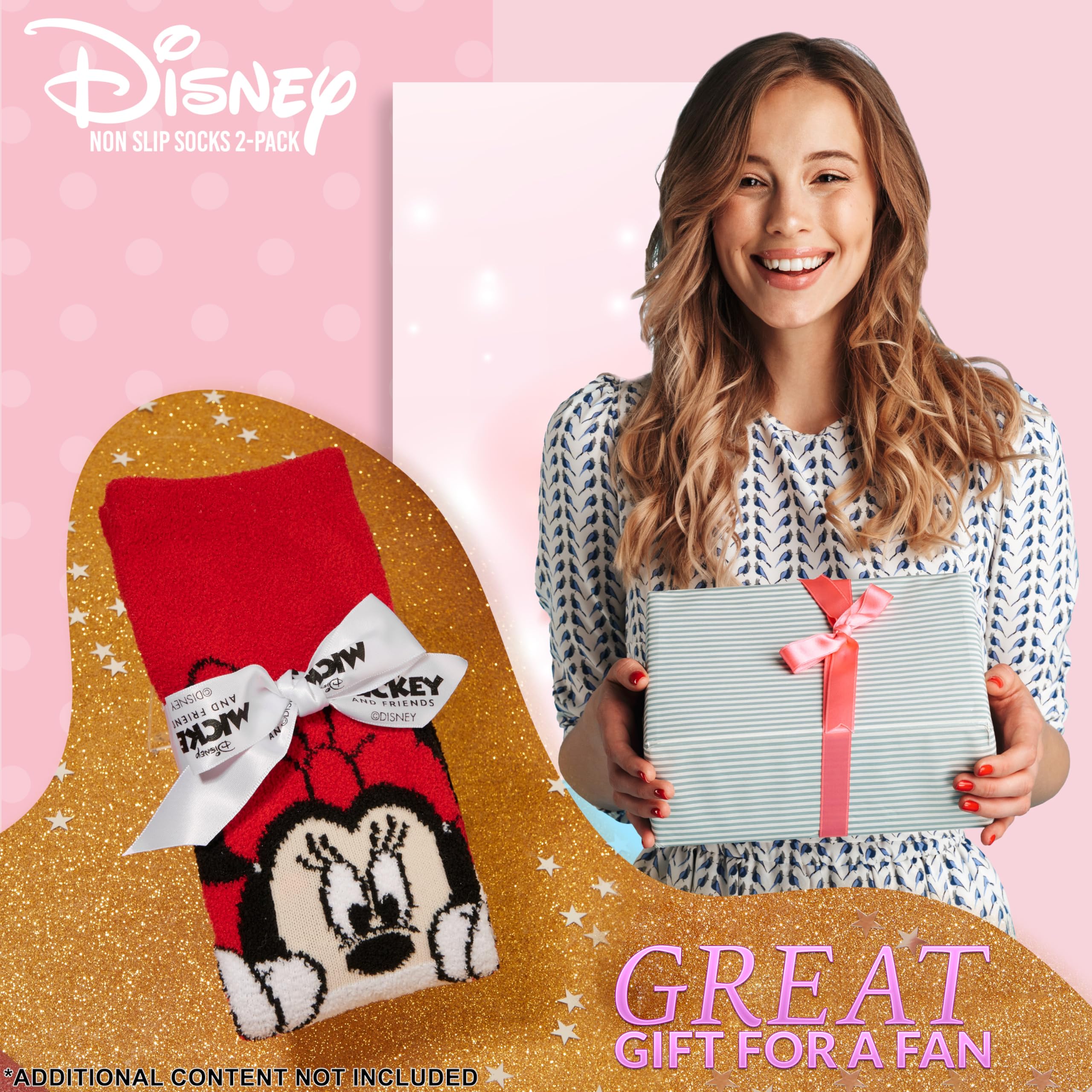 Disney Calze Donna a Pantofola - Set 2 Paia Calzini Antiscivolo Invernali Stitch Topolino Minnie Baby Yoda