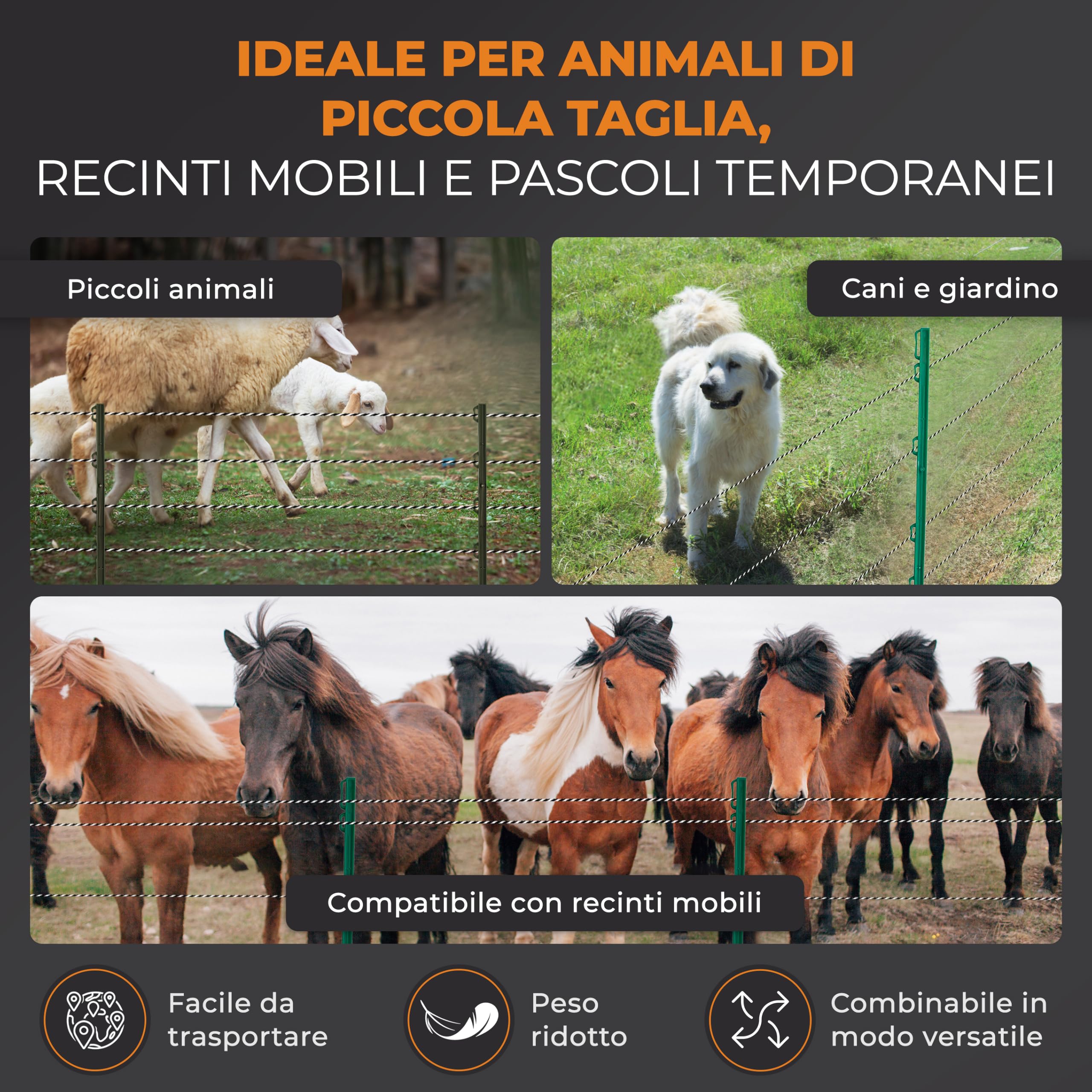 20 pali recinto elettrico con puntale zincato e pedale | Modello robusto