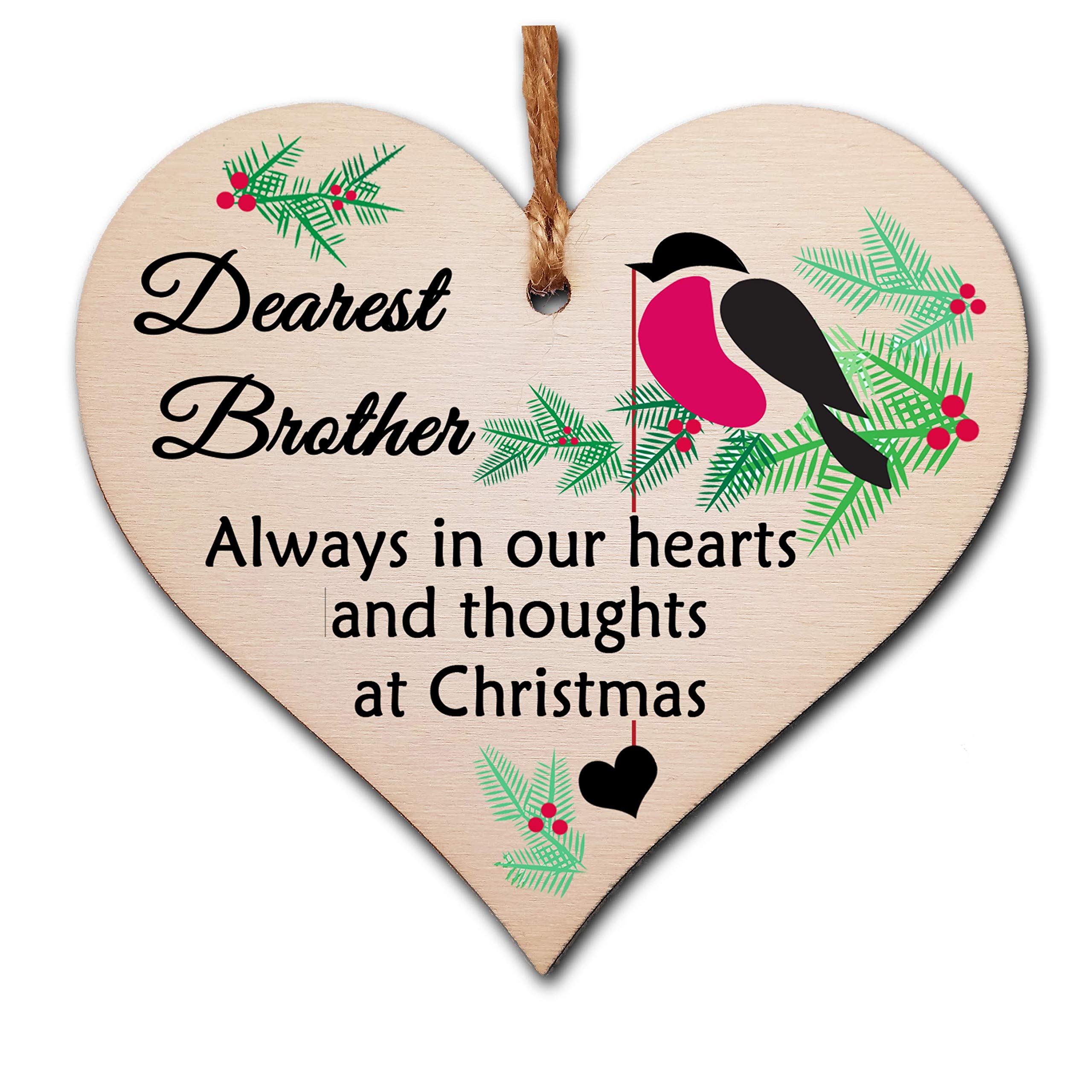 The Plum Penguin Handmade Wooden Christmas Hanging Heart Plaque Gift Always in our hearts and thoughts at Xmas lost loved ones tree decoration rememberance sentimental present