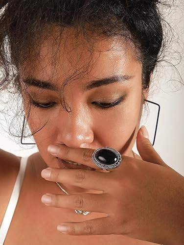 Miniatura 3 de Sacina Anillo gótico bohemio retro negro, anillos góticos, anillos góticos, anillos bohemios, anillos vintage, joyería de disfraces, regalo de