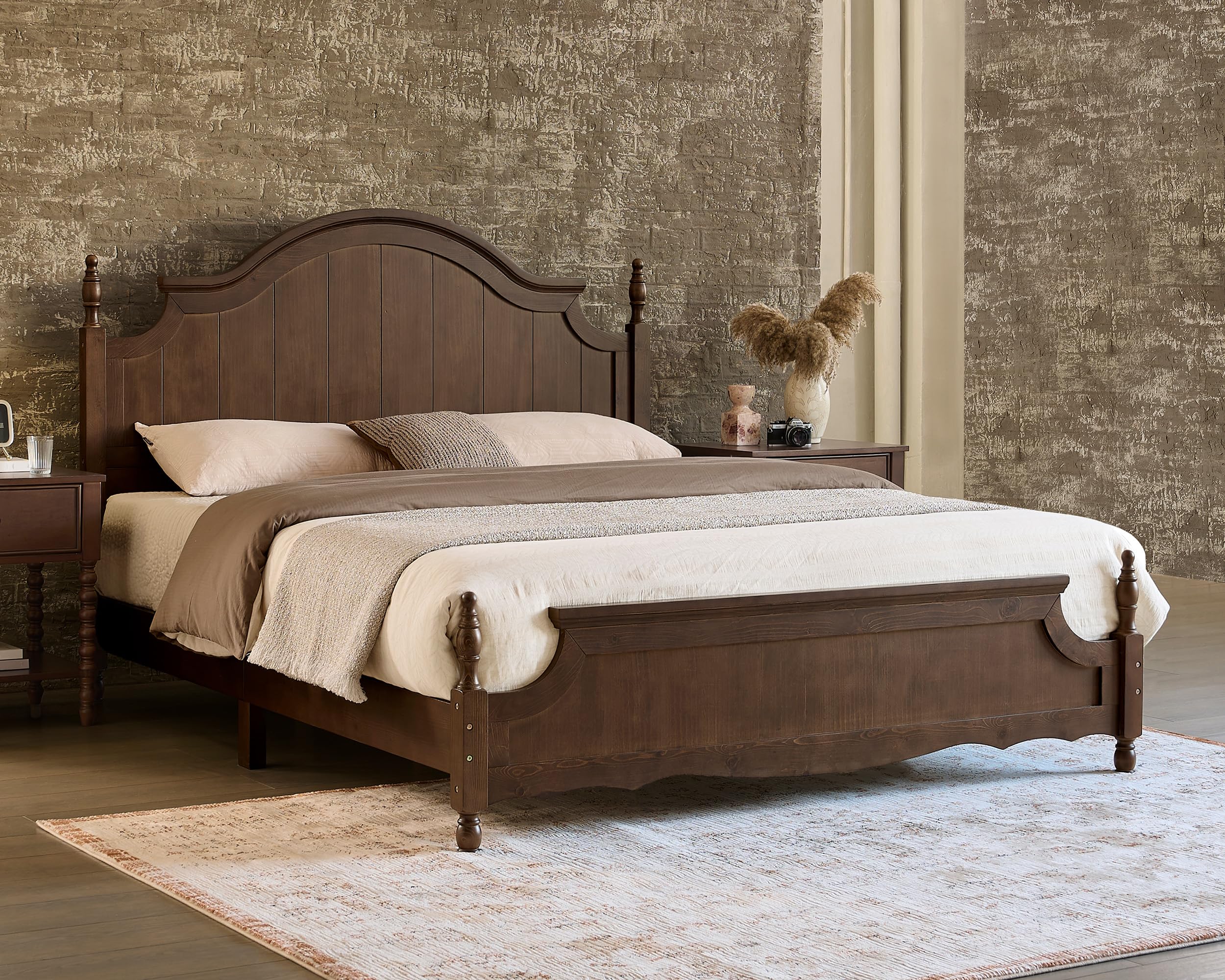 LUXOAK King Size Solid Wood Poster Bed