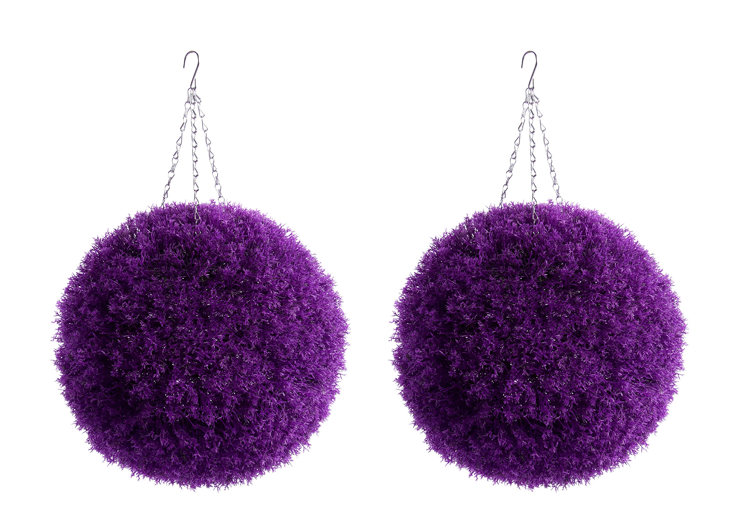 Best Artificial 2 Large 36cm Purple Heather Balls Grass Hanging Topiary Flower Basket - UV Fade Protected