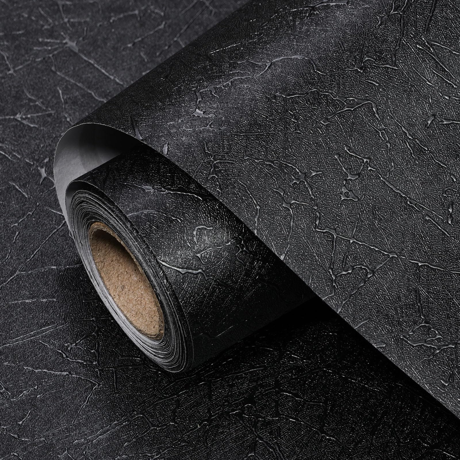Uooar Black Peel and Wallpaper 44cmx305cm Self Adhesive Embossed Wallpaper Removable Contact Paper Silk Textured Vinyl Film for Bedroom, Living Room, Cabinets, Countertop
