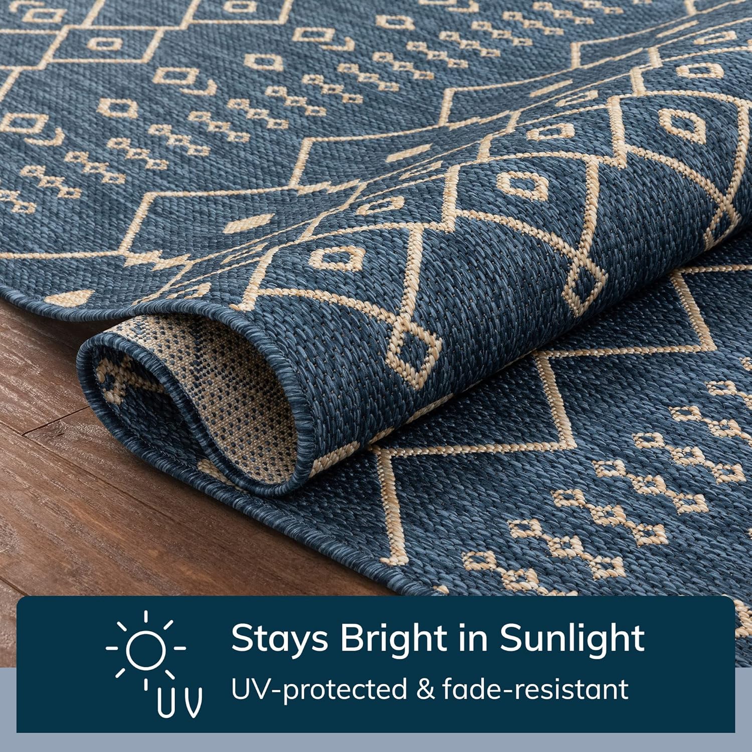 Well Woven Nord Geometric Blue Indoor/Outdoor Flat-Weave Design, Weather-Resistant, Easy-Care, for Patio, Deck, Porch, Living Room Area Rug 3x5-4x6 (3'11" x 5'3")