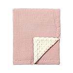 CREVENT 30\'\'X40\'\' Organic Muslin Cotton Baby Blanket for Newborns, Soft Mink Backing, Essential for Baby Shower Birthday Gift - Pink 75X100cm