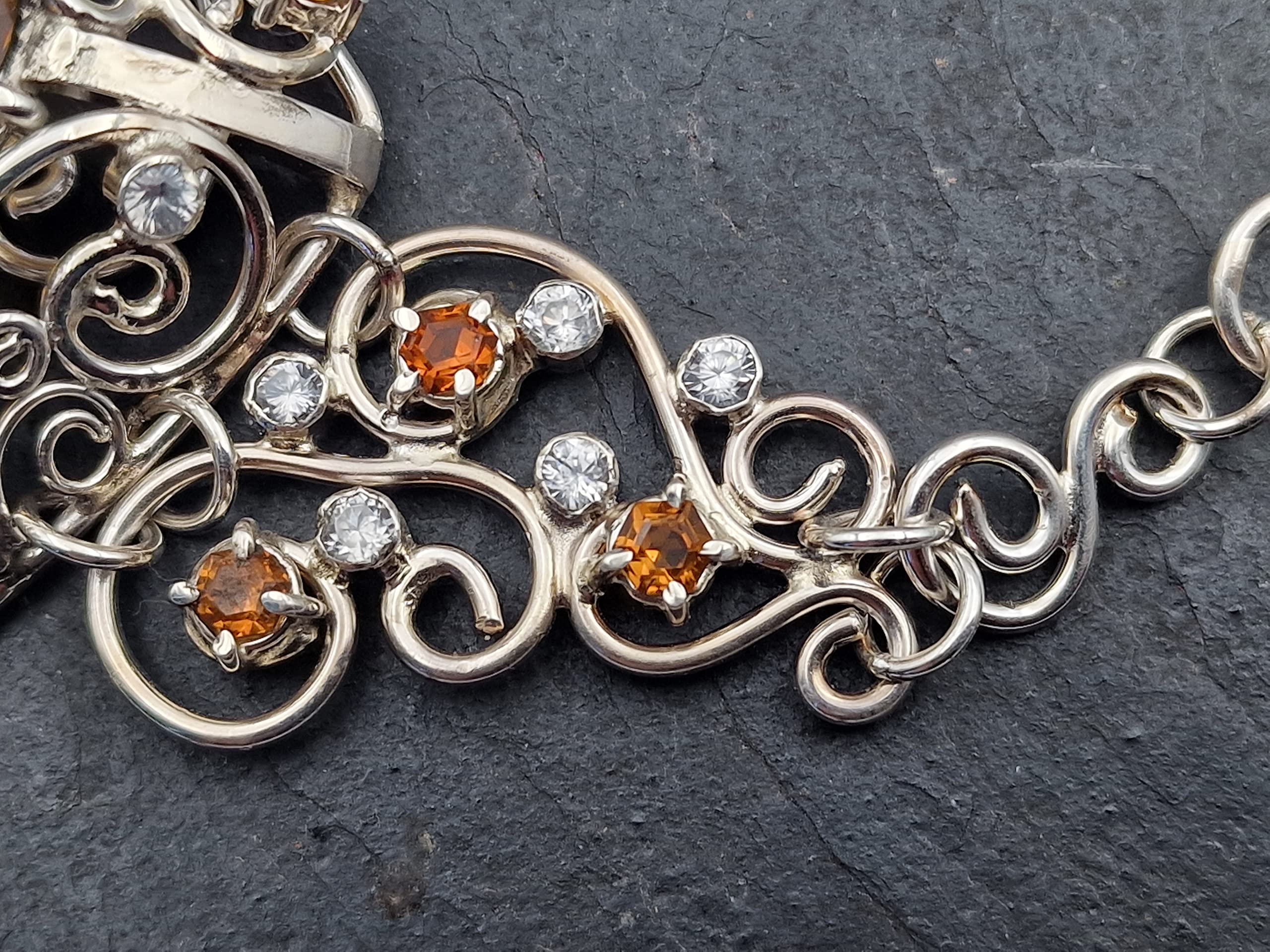 Majestätisches Citrin - Bergkristall Collier aus 925er Silber, handgefertigte Kette, Groß, Statement, Königlich, aufwendig, leicht, Unikat, Handarbeit