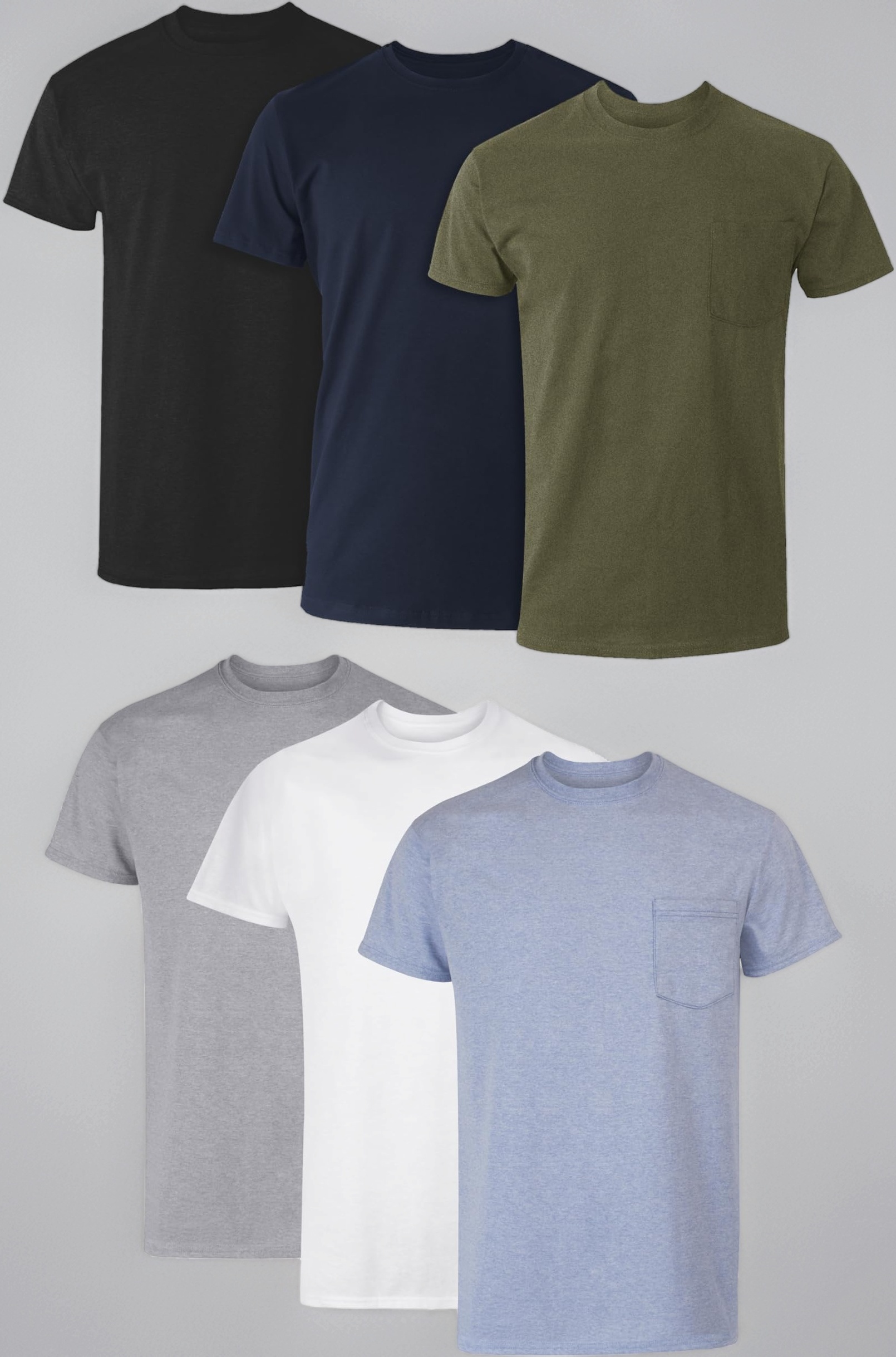 Hanes Men’s Pocket Undershirt Pack, Cotton Crew Neck T-Shirt, Moisture Wicking Tee, Assorted 6-Pack