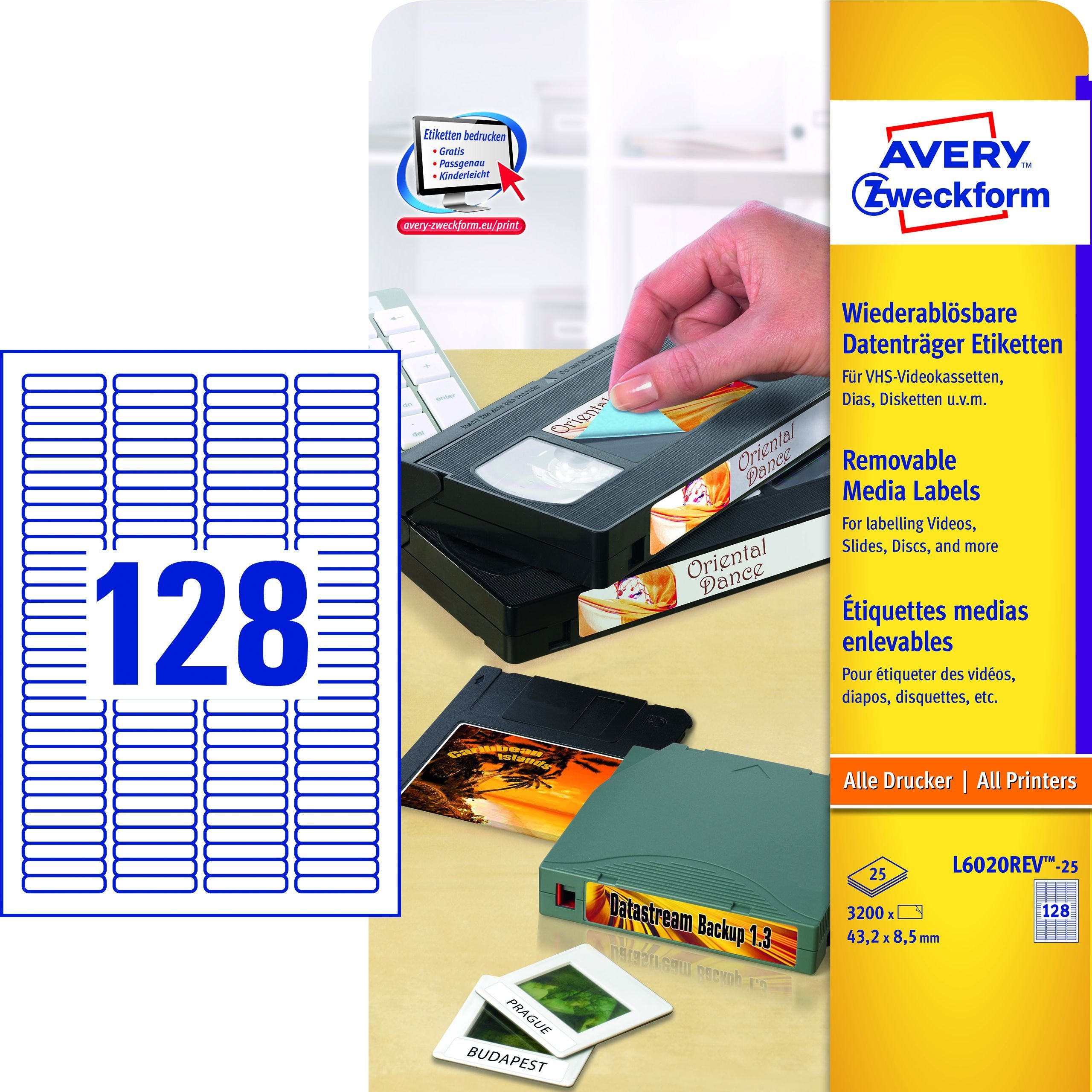 Avery Zweckform L6020REV-25 Paquet de 25 feuilles d'étiquettes repositionnables pour média 43,2 x 8,5 mm (Import Allemagne)