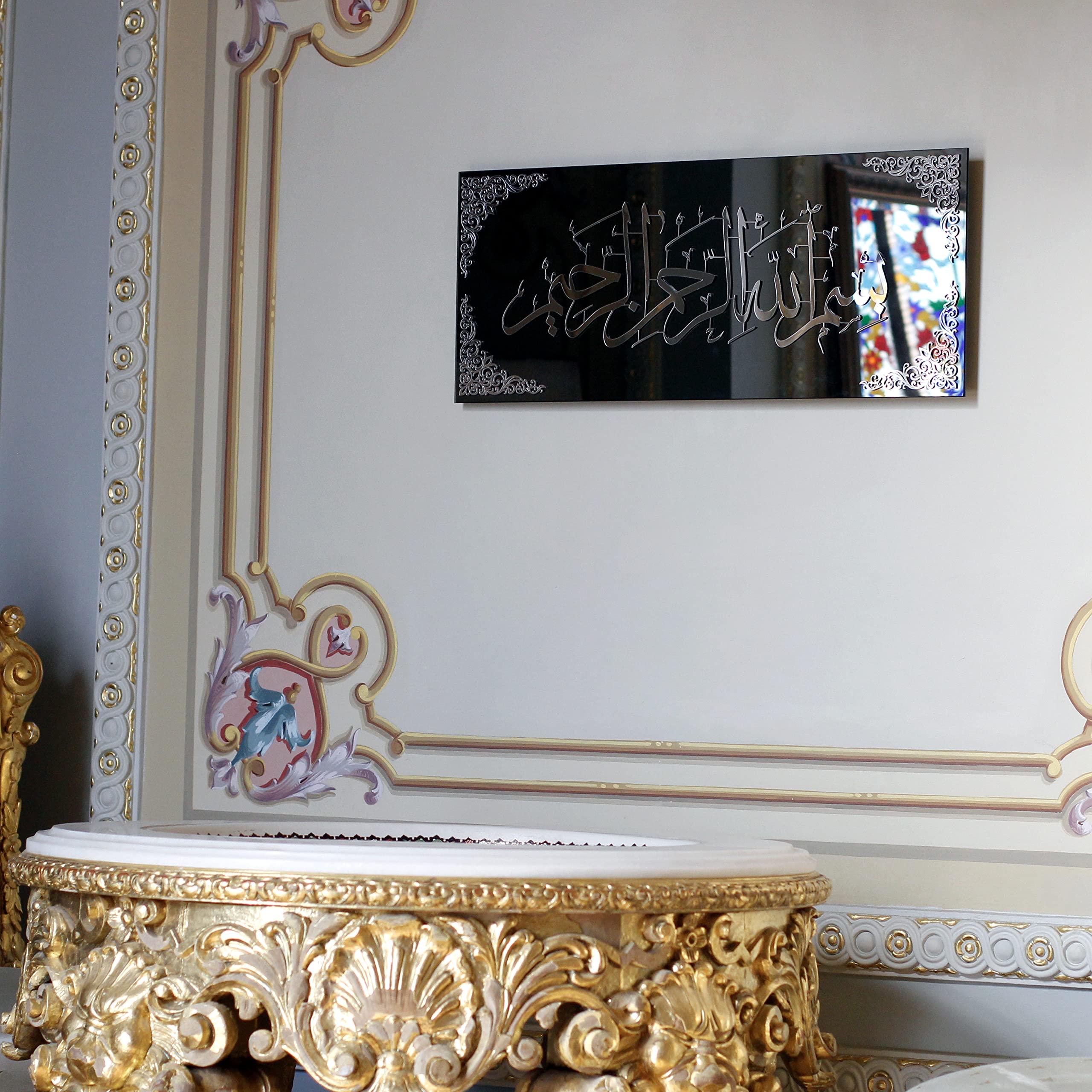 iwa concept Black Mirror Tempered Glass Islamic Wall Art