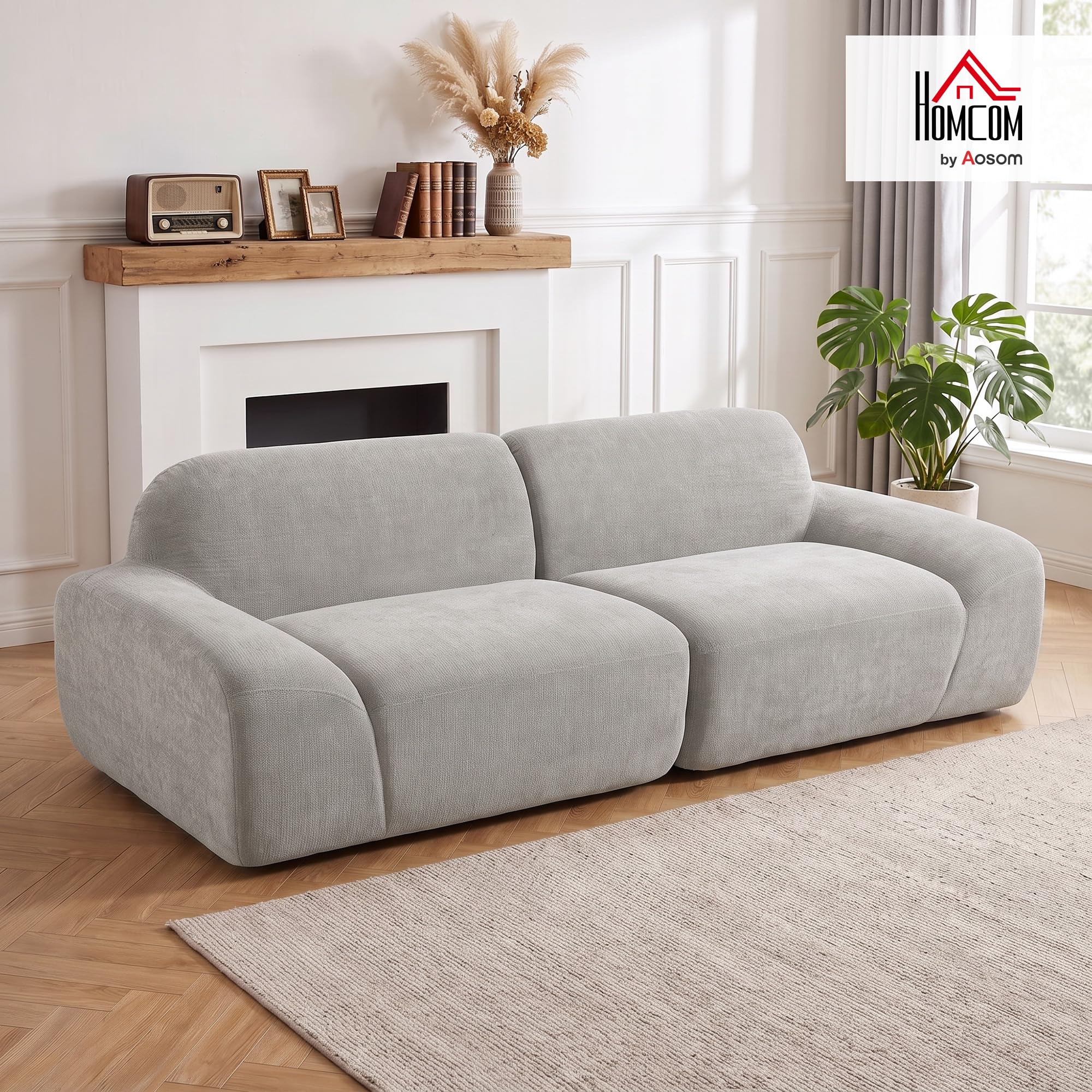 HOMCOM Divano 3 Posti Sofà 244 cm Senza Struttura Moderno Grigio Chiaro