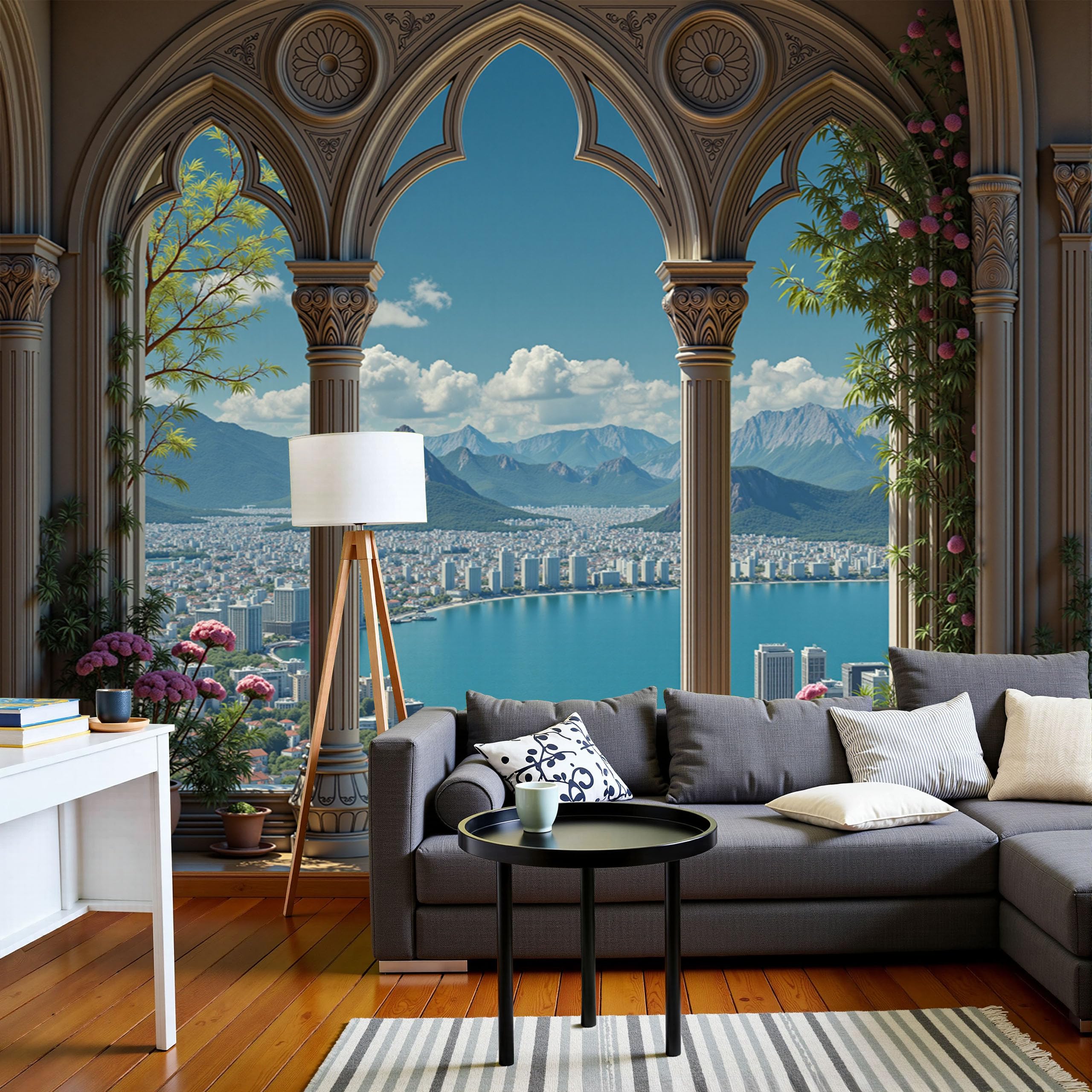 Papier peint panoramique 3D architecture gothique et paysage urbain 450x315cm pour salon