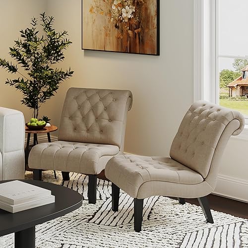 Miniatura 9 de Alunaune Juego de 2 sillas de sala de estar, sillas decorativas modernas, tapizadas sin brazos, para dormitorio, sofá, respaldo de tela, silla