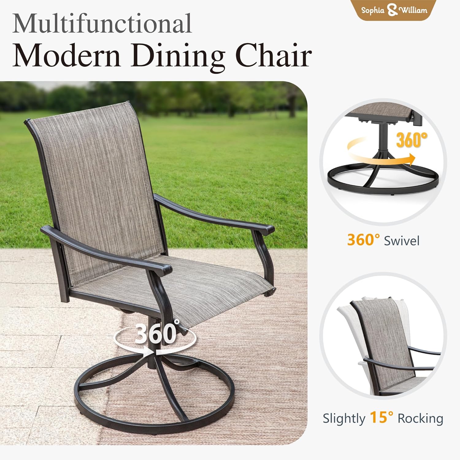Sophia & William 7 Pieces Patio Dining Set, 4 x Patio Dining Chairs and 2 x Swivel Dining Chairs, 59" Outdoor Dining Table, Patio Furniture for Lawn, Park