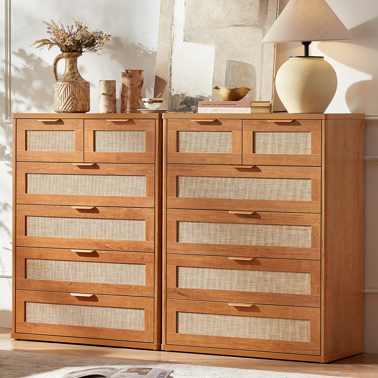 LEYAOYAO Rattan Dresser for Bedroom Set 2, 41" Tall Chest of Drawers