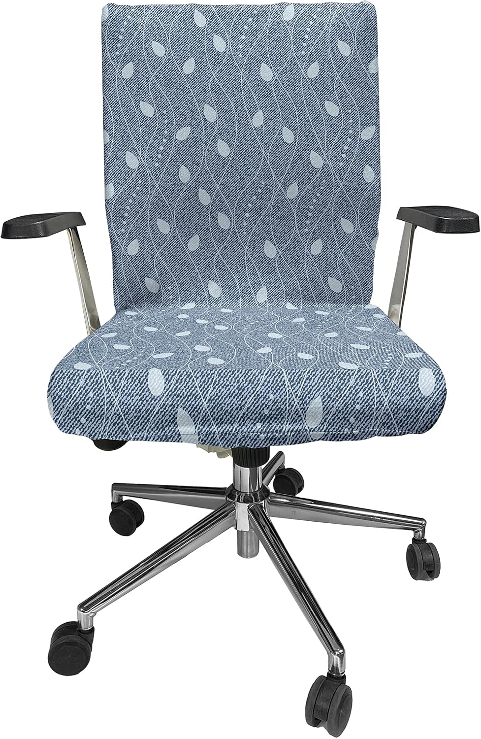 Ambesonne Leaves Office Chair Cover, Branches Over Denim Background Contemporary Fashion Nature Mix Art Deco, Stretchable Decorative Universal Size High Back Printed Slipcover, Aqua Blue