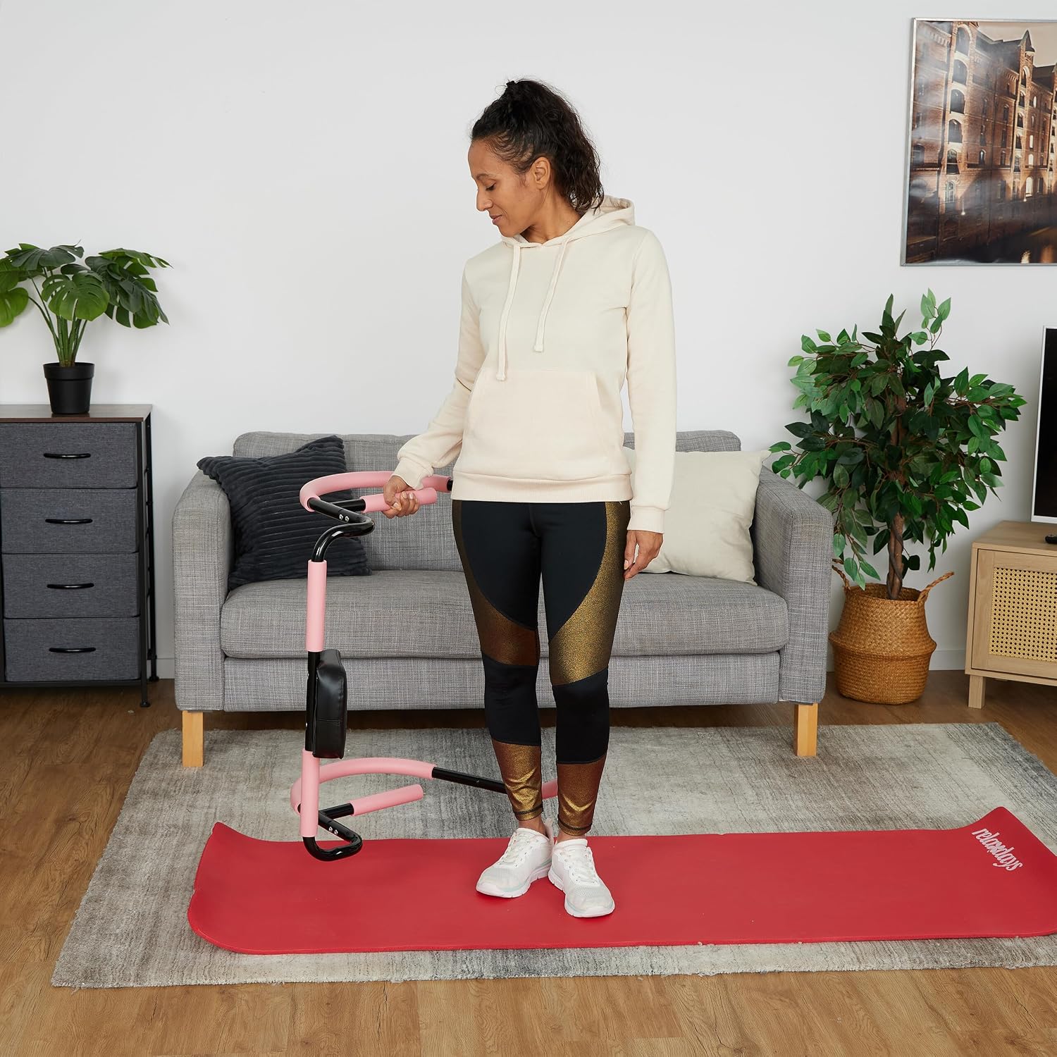 Relaxdays Abdominal Trainer, Abdominal Trainer, H x W x D: 68.5 x 69 x 65 cm, Effective Training at Home, for Sit-Ups, Pink/Black
