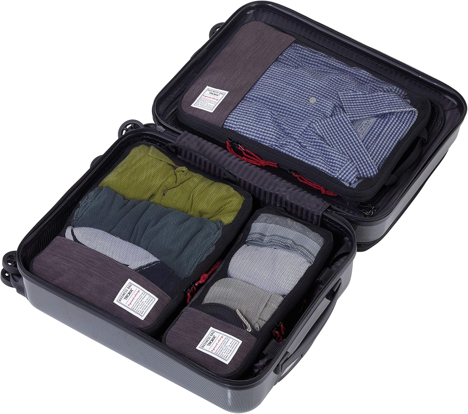 TROIKA BUSINESS PACKING CUBES - BBG56/GY - Travel Compression Bag Set - Packing Cube Set - 3 packing bags with compression zipper (space saving packing of clothes in suitcase & backpack)