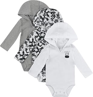 Hanes Baby Long Sleeve Bodysuit, Ultimate Bodysuit Hoodie Boys & Girls, 3-pack