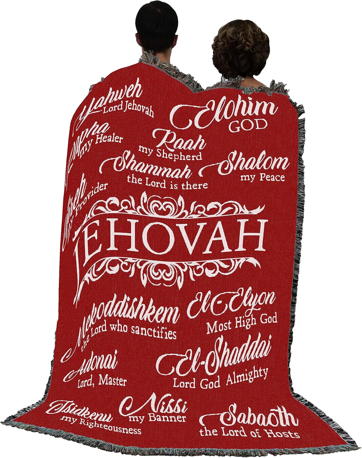 Pure Country Weavers Jehovah Blanket Red - Religious Gift Tapestry Throw Woven from Cotton - Made in the USA (72x54)