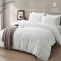 Vista 2 de BEDAZZLED Funda de edredón tamaño Queen, juego de 5 piezas de fundas de edredón con textura blanca, suave y transpirable, juego de fundas de edredón