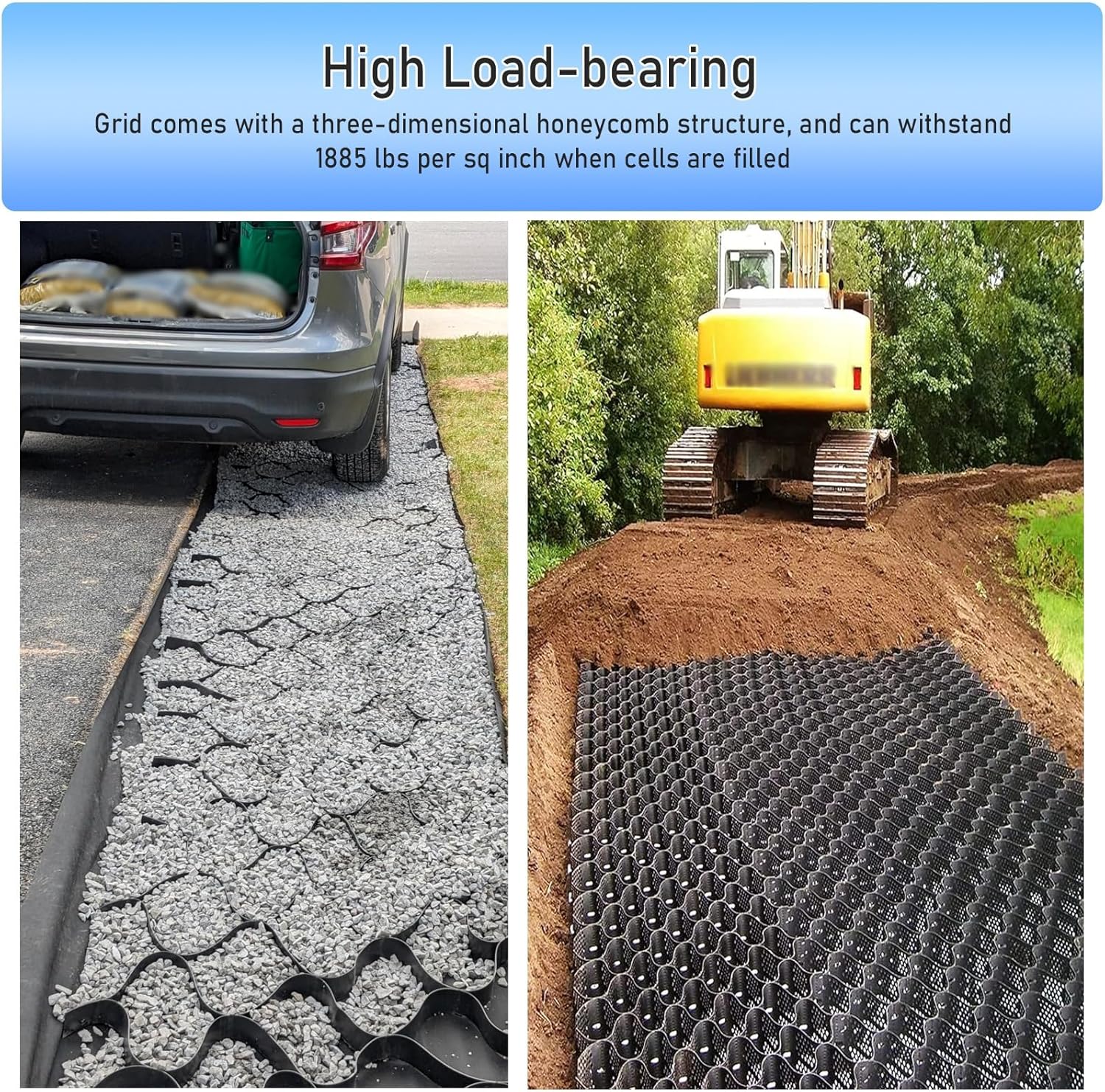griglia Gravel Grids for Driveway 10.2cm Thick Expandable & Foldable Permeable with Drainage Holes Erosion Control 2m x 5mDurable Ground Stabilization Solution