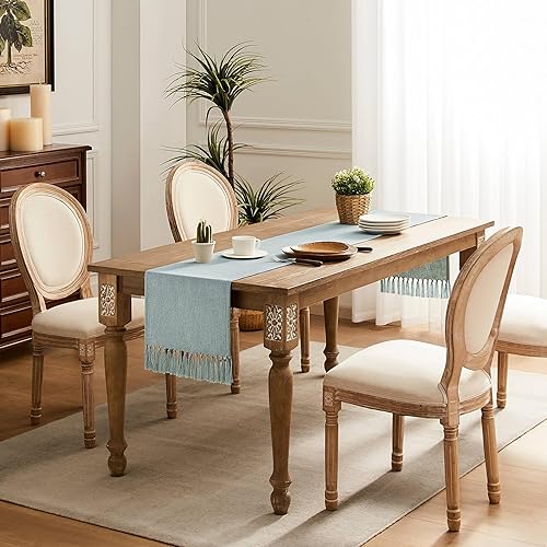 Miniatura 10 de Camino de mesa verde de 48 pulgadas de largo, camino de mesa rústico de arpillera estilo lino, camino de mesa de café bohemio, 13 x 48 pulgadas,