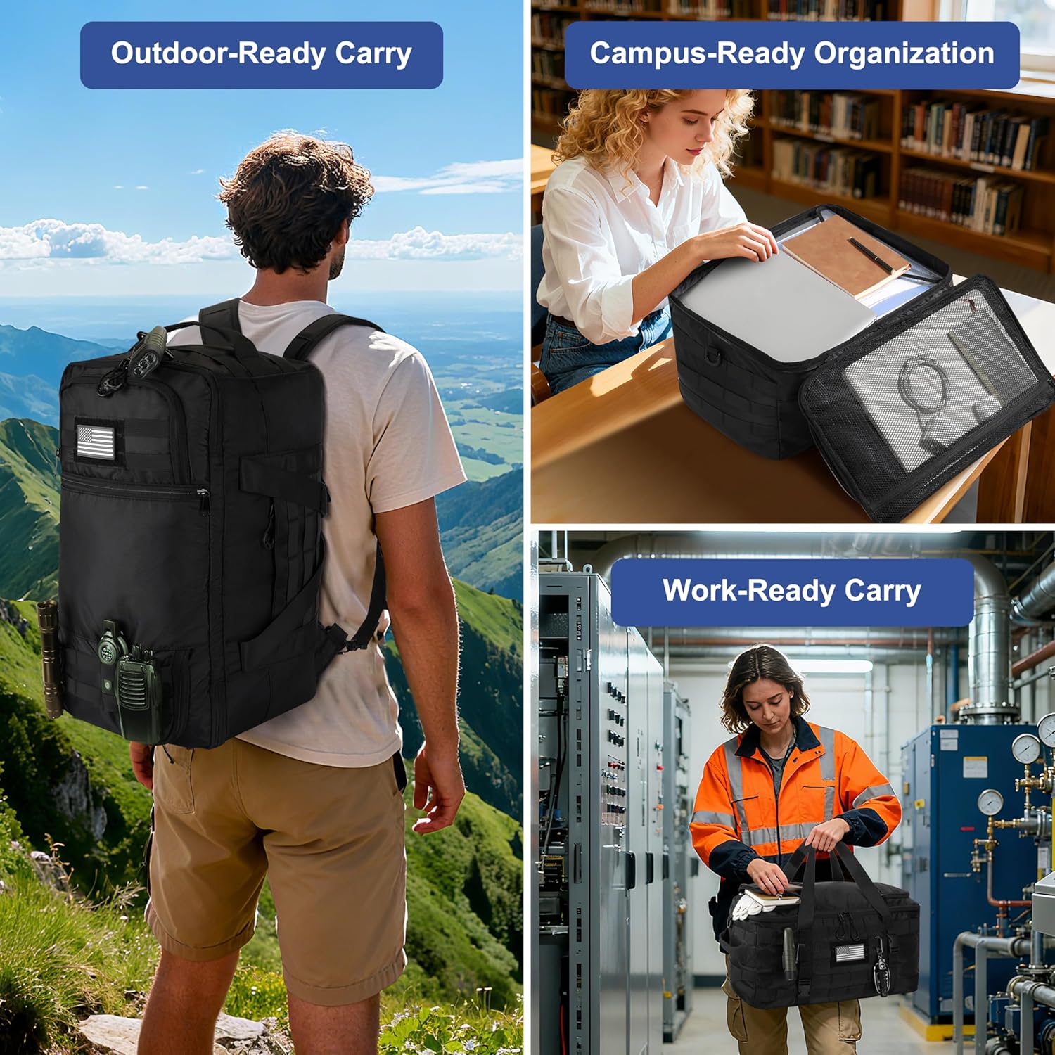 40L Military Tactical Backpack for Men 3 in 1 with MOLLE System Waterproof 600D Black Backpack for Travel Outdoor Sports Camping and Weekend Trips (Black) - Image 6