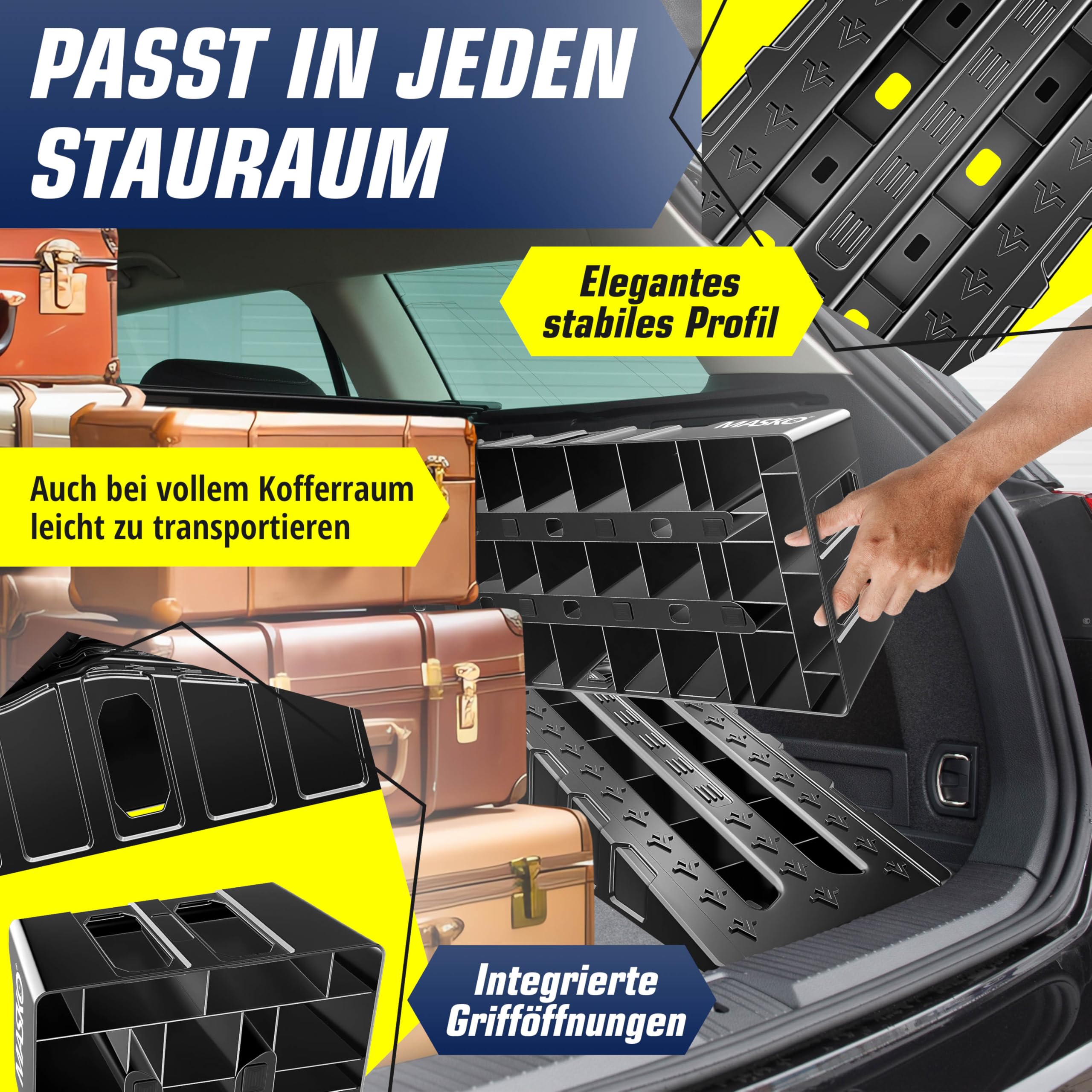 MASKO® Juego de 2 Rampas de Carga de hasta 5 Toneladas de Capacidad de Carga, Rampa de Coche con Protección Antivuelco, Antideslizante, Estable, Rampa de Carga Extra Ancha, Rampa de Garaje