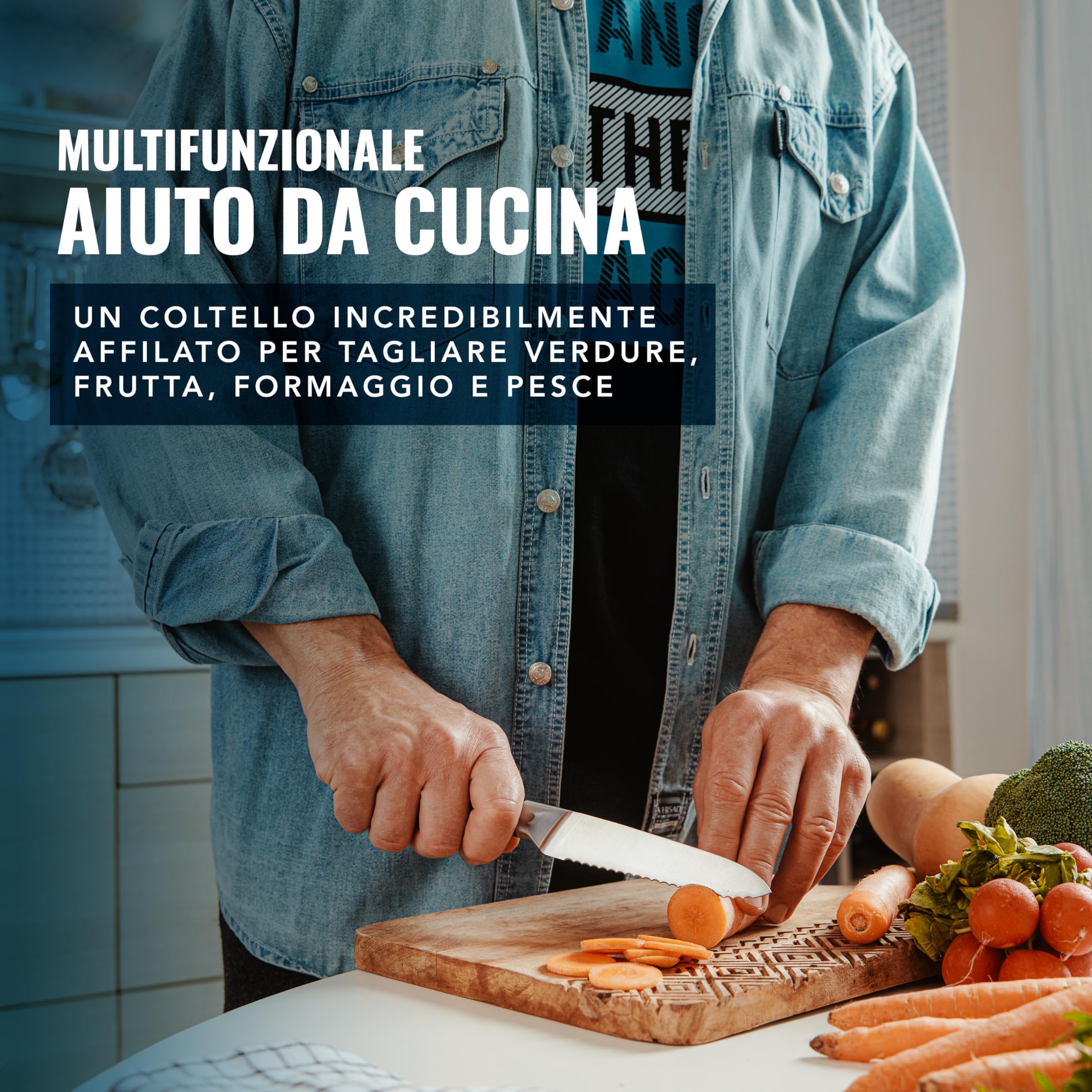 Cutluxe Seghettato Coltello Universale - 13 cm Coltello da Cucina Professionale - Coltello Pomodoro - Coltello Verdure - Acciaio Tedesco al Carbonio Forgiato - Impugnatura Ergonomica - Serie Artisan