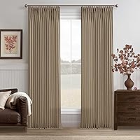 Vista 9 de Cortinas de lino plegadas de 108 pulgadas, juego de 2 paneles para sala de estar, dormitorio, estilo granja rústica, con pestaña trasera, plegadas