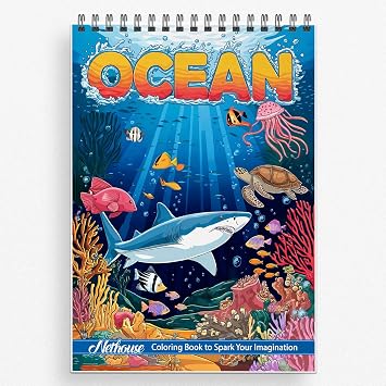 NETHOUSE Ocean Coloring Book for Adults Relaxation & Stress Relief, Softcover, 30 Variety Coloring Pages of Sea Creature, Majestic Whales and Playful Dolphins
