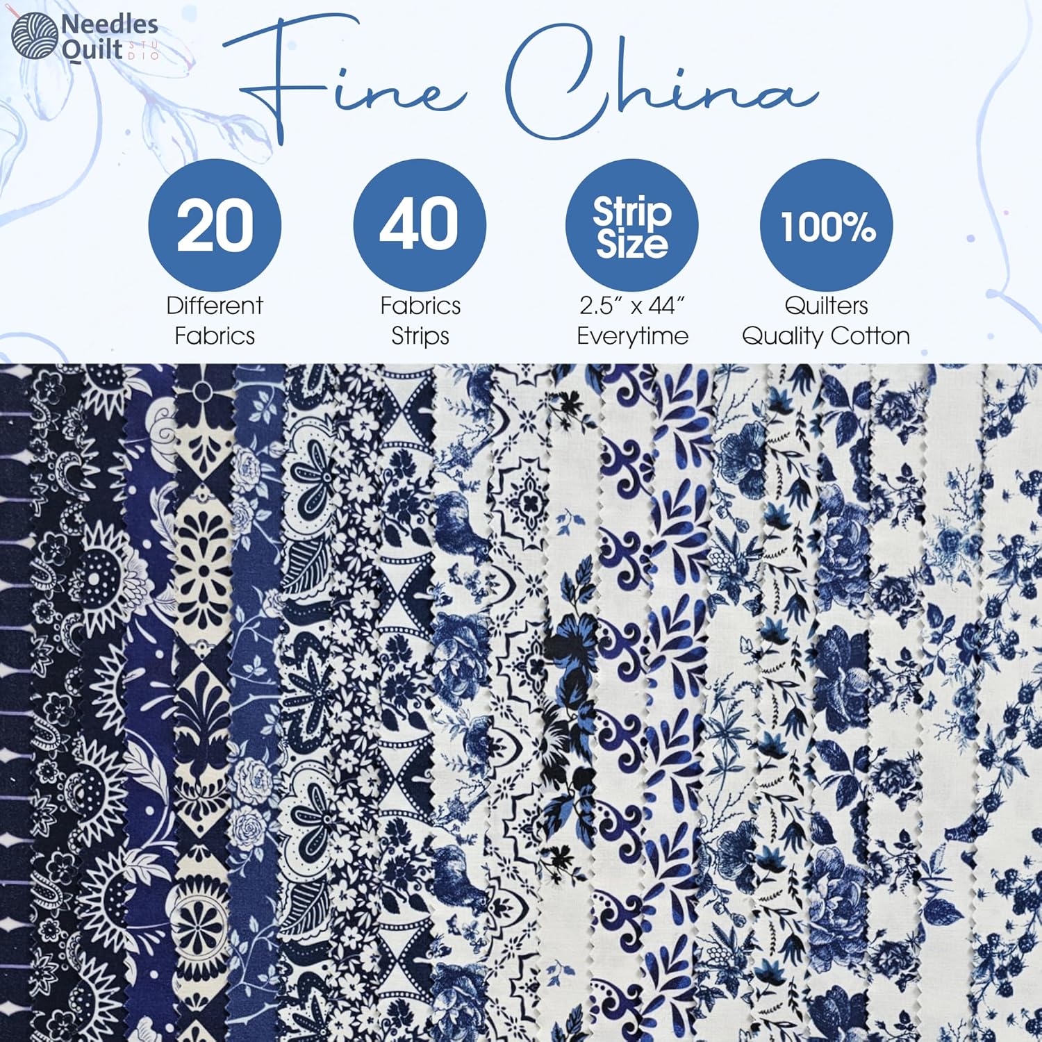 Jelly Roll Fabrics for Quilting Clearance 40 Strip 2.5" x 44" | Cotton Strips Bundles – Perfect Quilting Fabric for Sewing, Precut Quilt Projects, and DIY Crafts (Fine China)