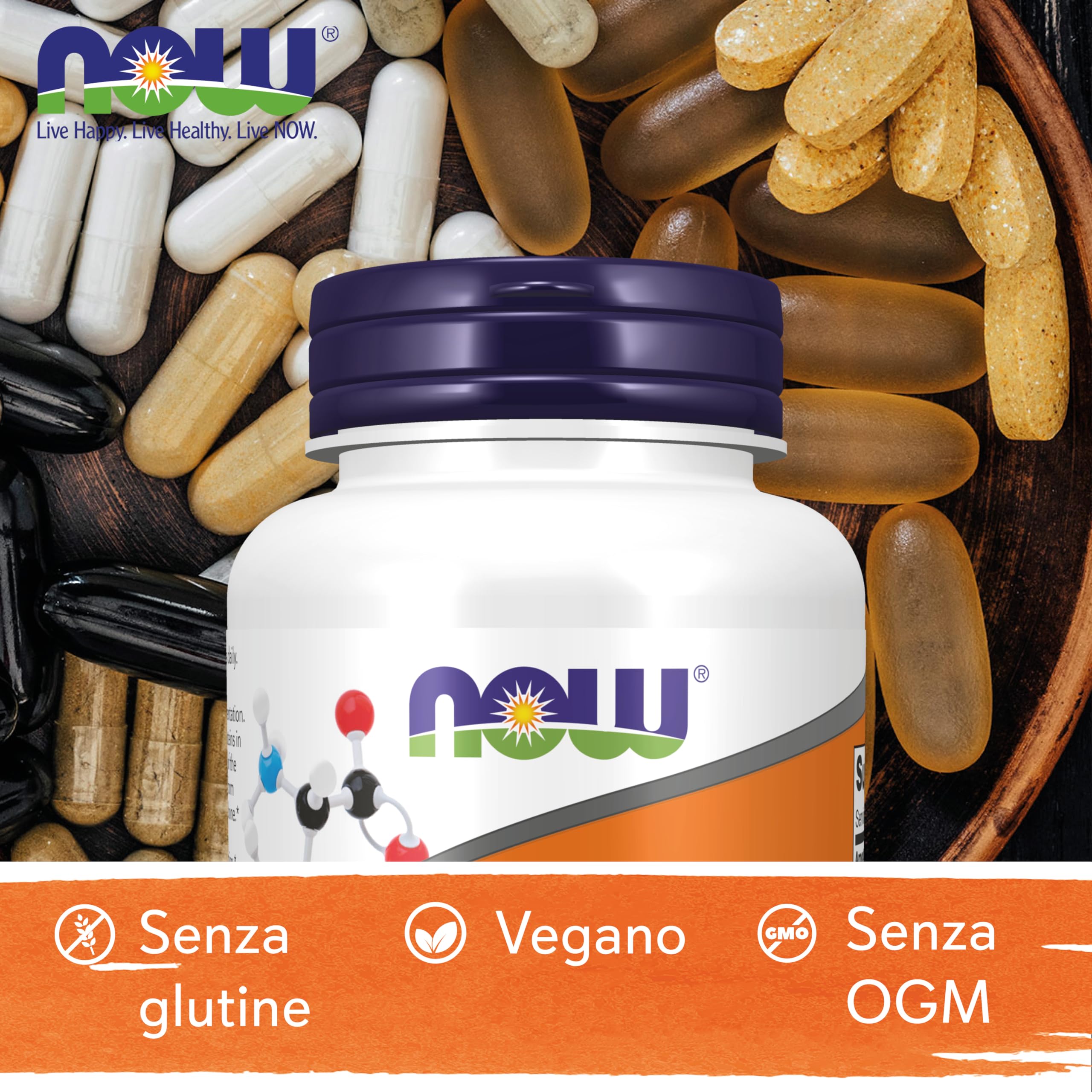 Now Foods, L-Lysine, 500mg, 100 Capsule vegane, Aminoacido, Testato in Laboratorio, Senza Glutine, Senza Soia, Senza OGM