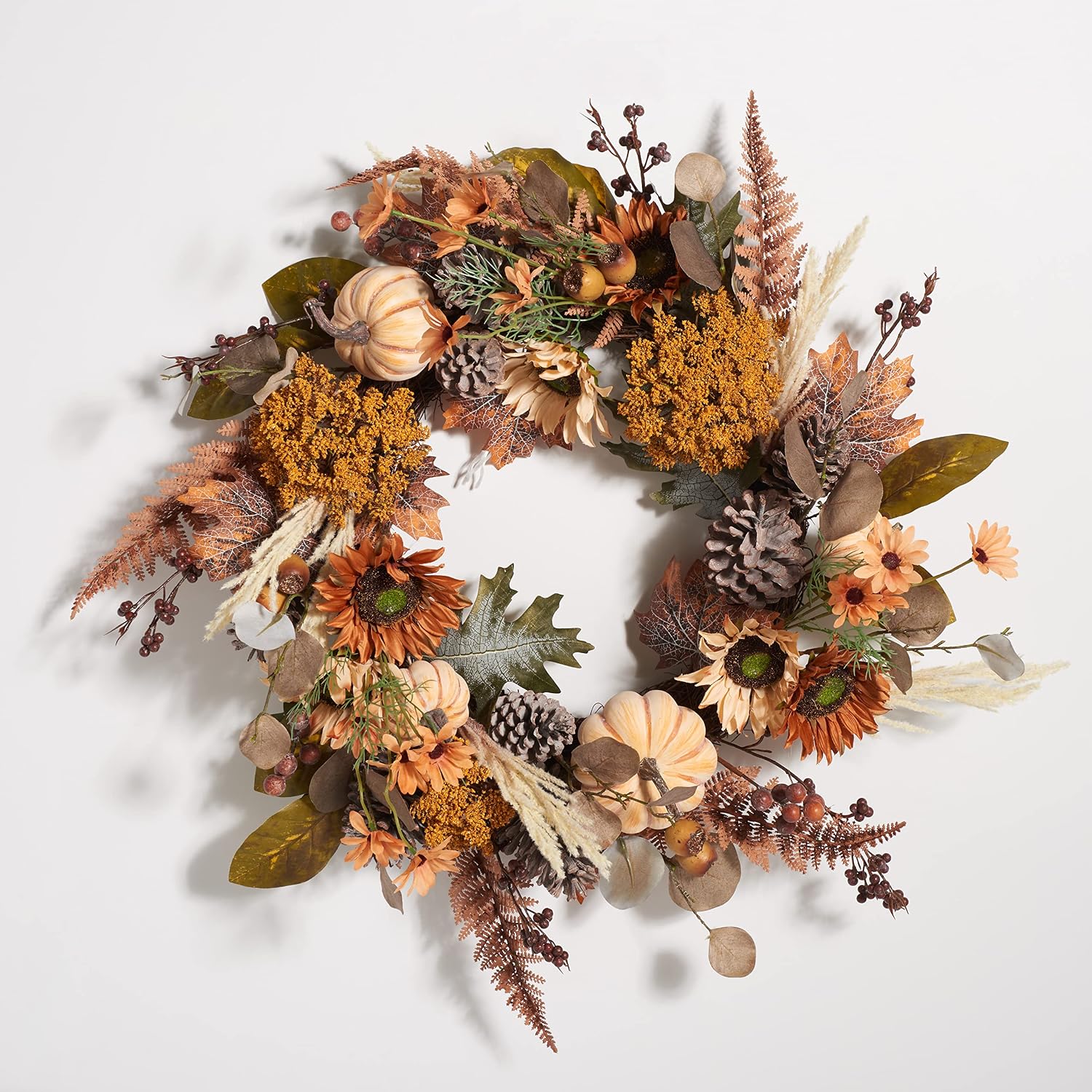 SAFAVIEH Home Collection 28-inch Decorative Artificial Oak Leaf & Pumpkin Wreath with Pine Cones (Fully Assembled)