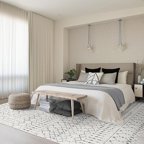 Deerly - Tapete para sala de estar, estilo bohemio marroquí rústico lavable a máquina, reverso antideslizante y pelo corto, tapete interior suave